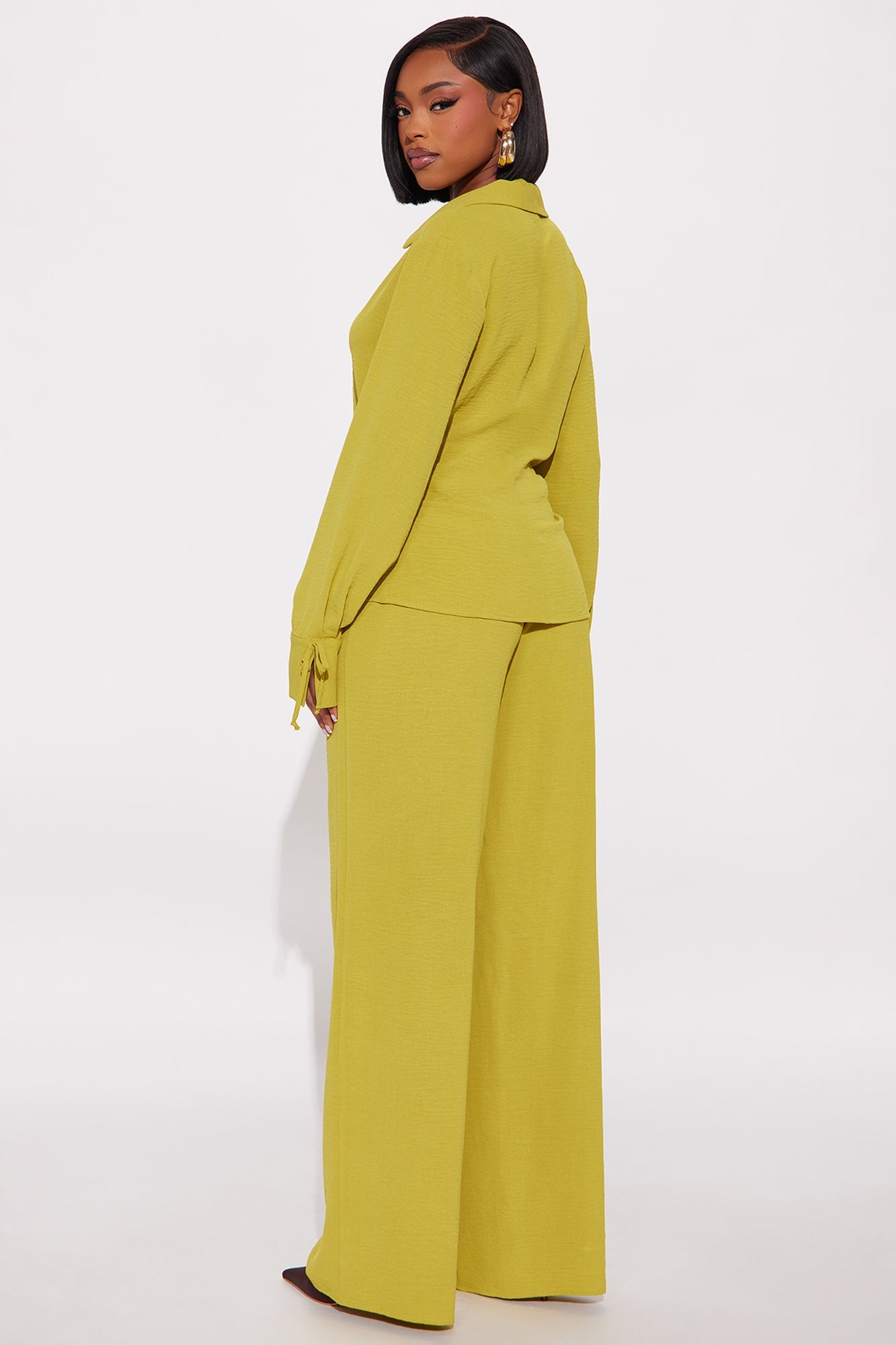 Gemma Ruched Sides Pant Set - Chartreuse
