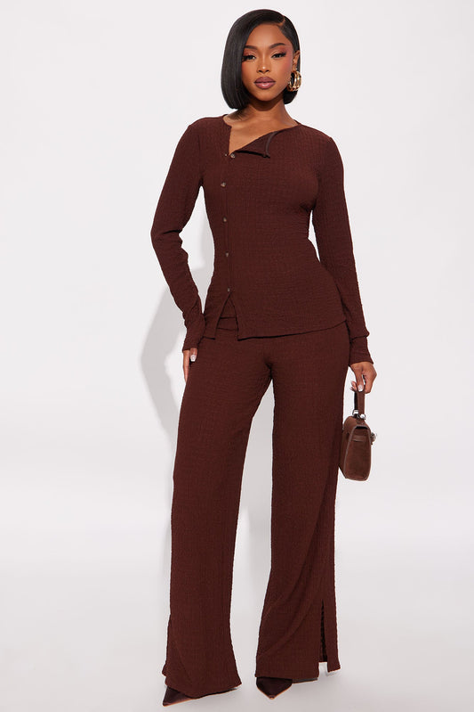 Zakai Textured Pant Set - Brown