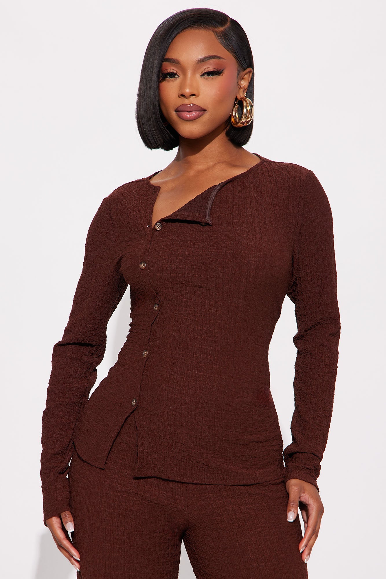 Zakai Textured Pant Set - Brown