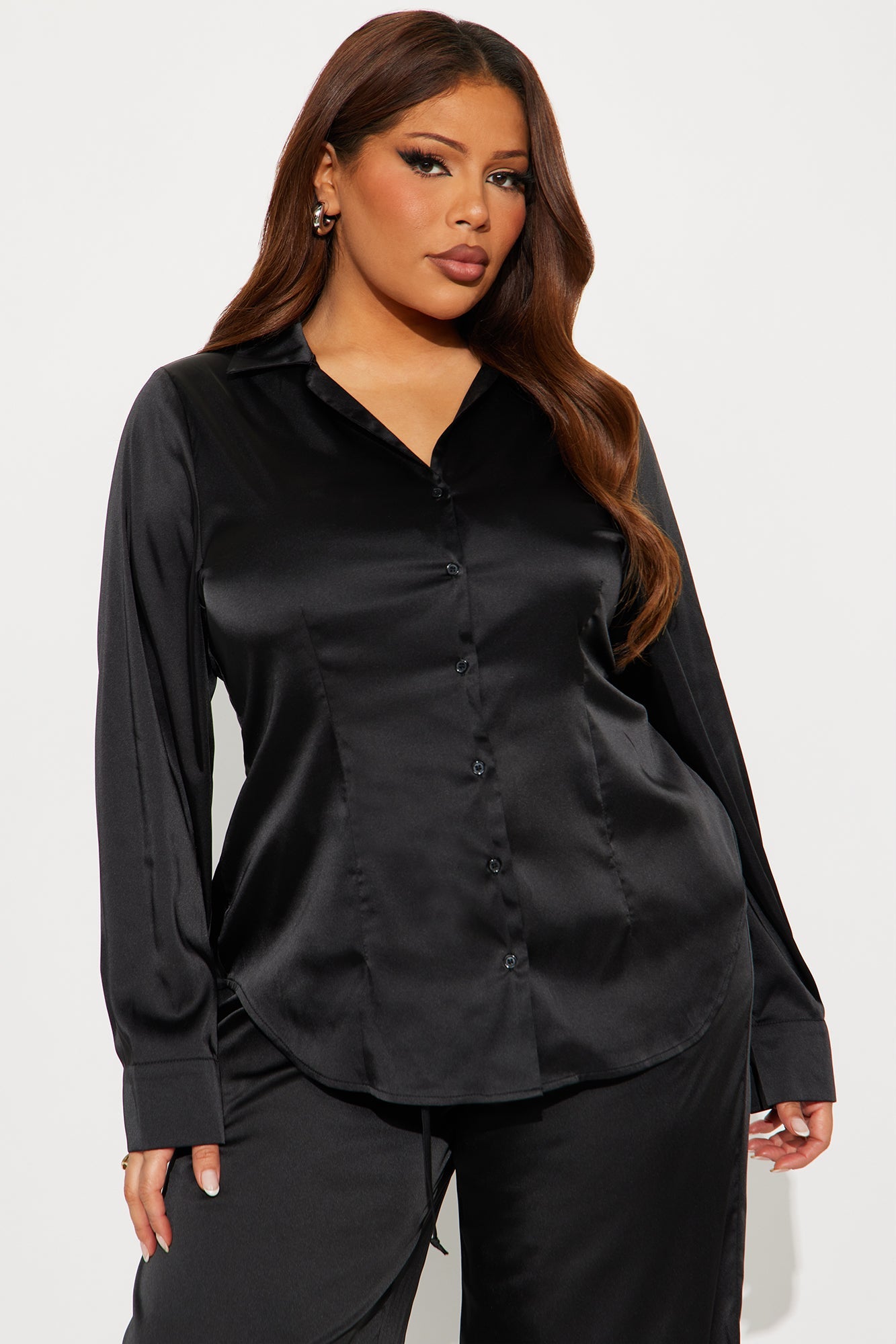 Sienna Fitted Satin Pant Set - Black