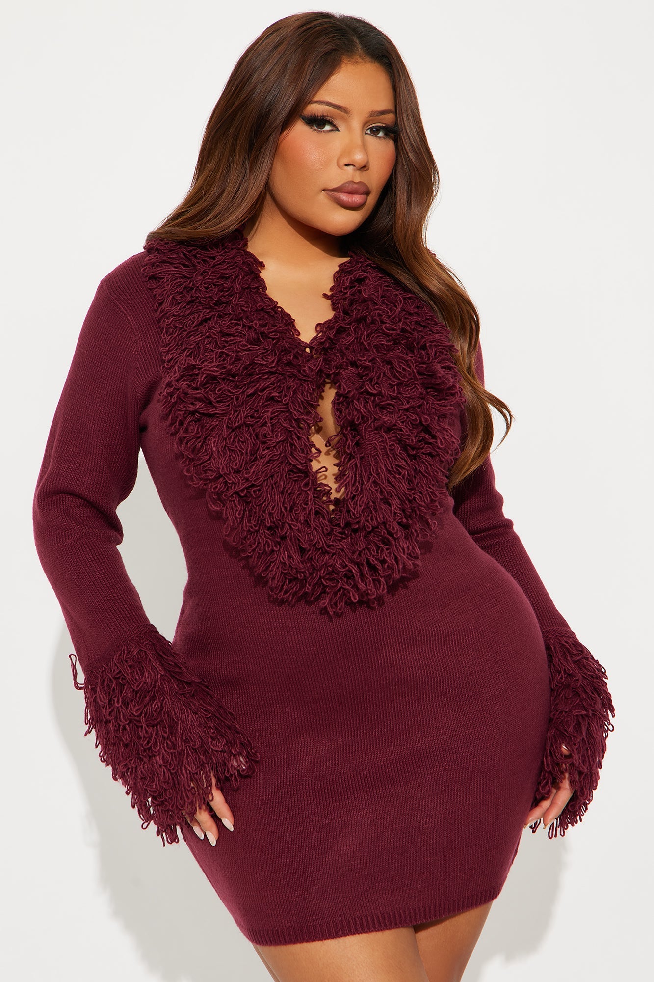 Chi Sweater Mini Dress - Burgundy