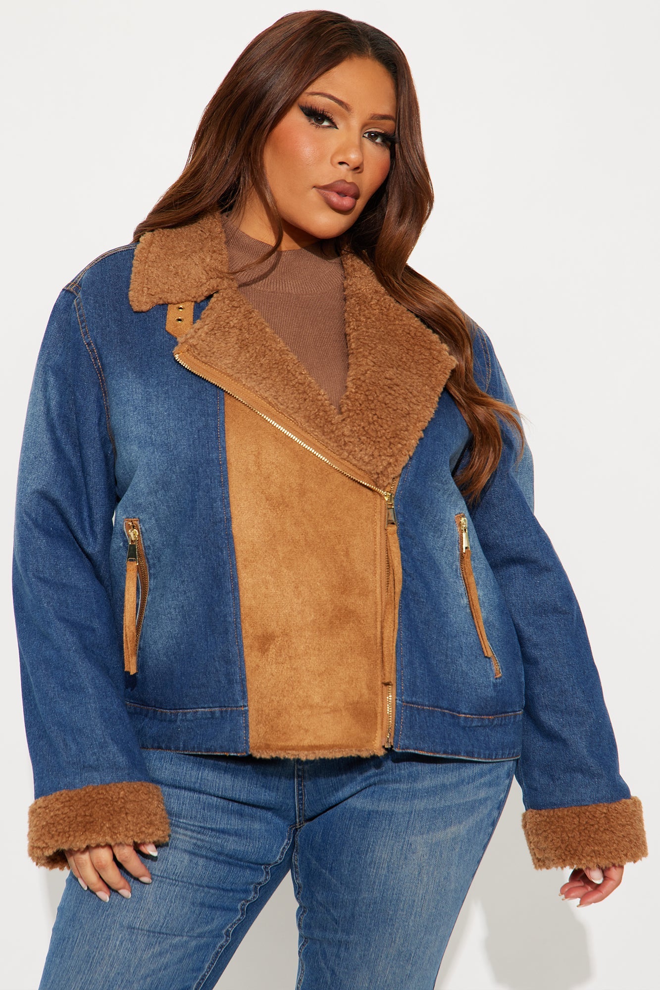 Montana Faux Sherpa Denim Jacket - Dark Wash