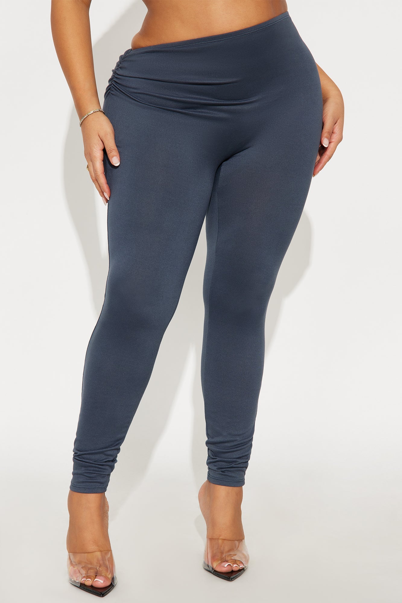 Don't Peek Ruched Asymmetrical Low Rise Legging - Charcoal