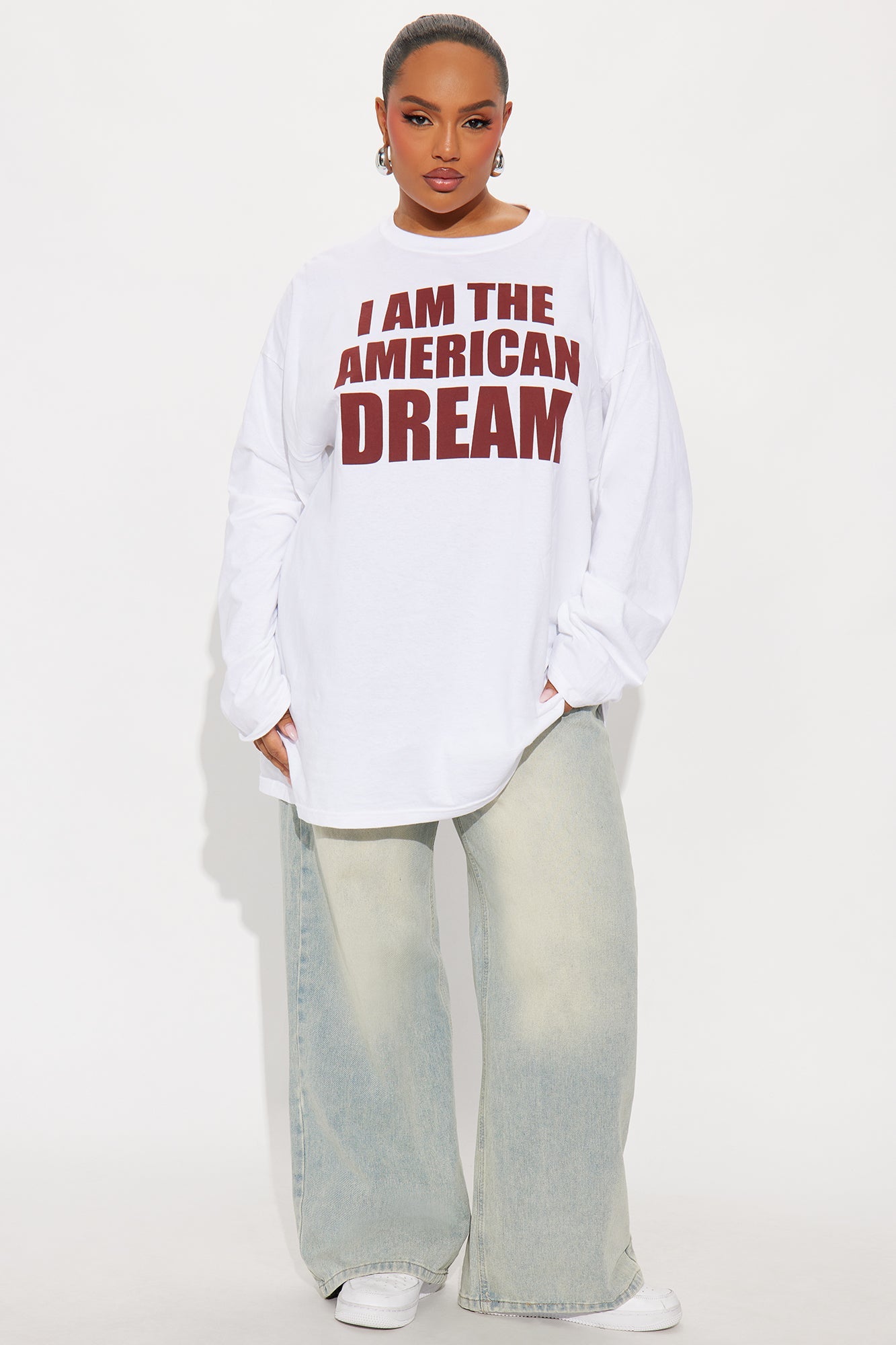 I Am The American Dream Oversize Long Sleeve Tee - White