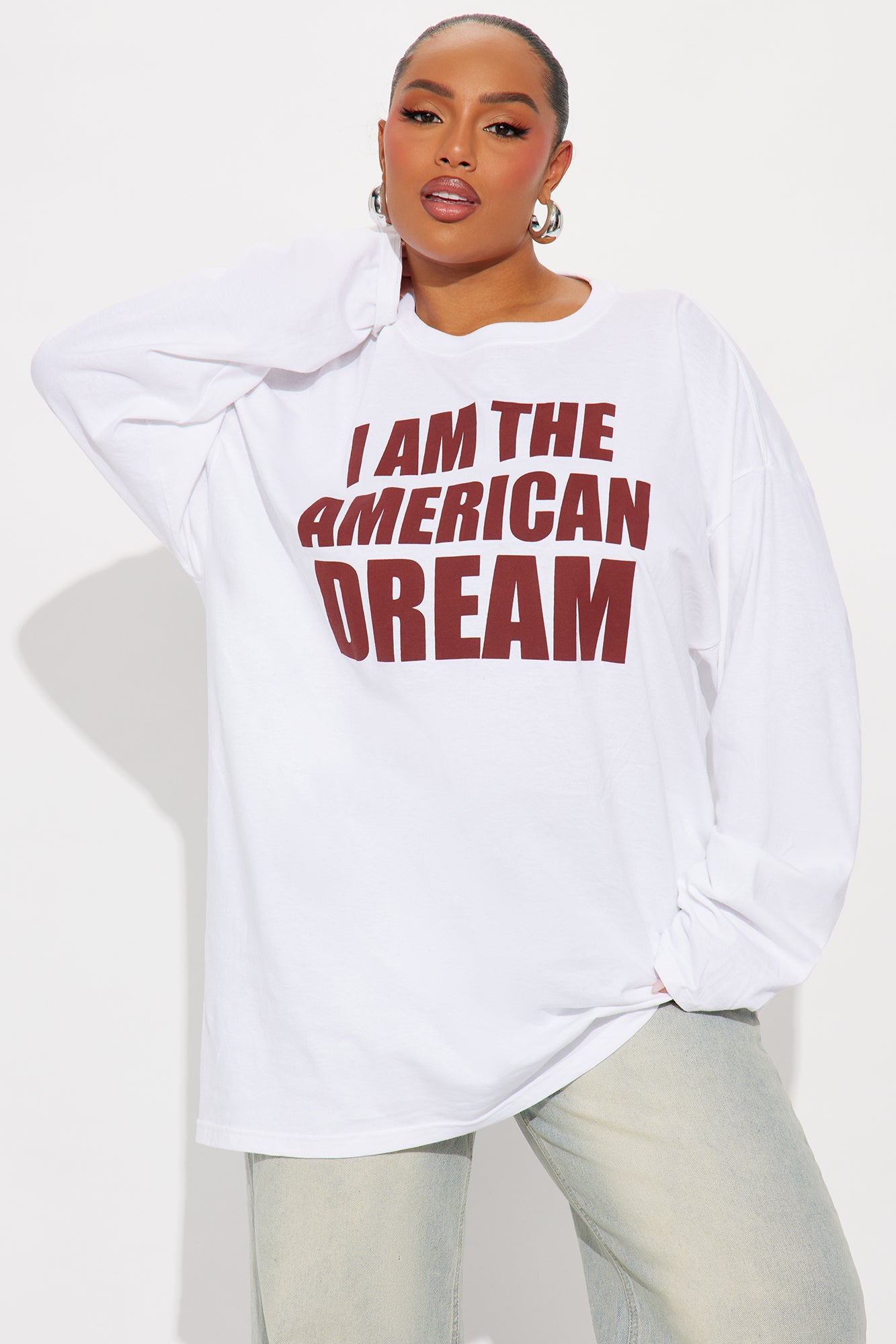 I Am The American Dream Oversize Long Sleeve Tee - White