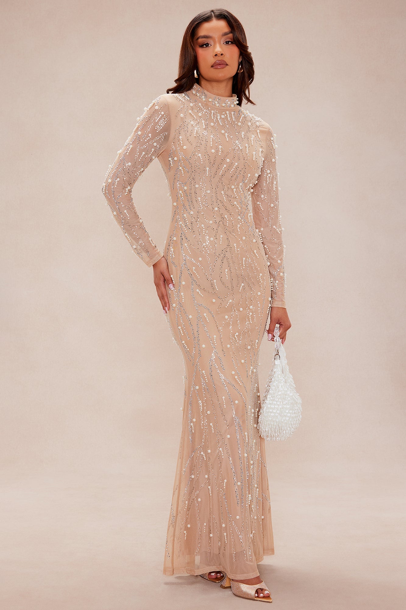 Diamond Mirage Embellished Maxi Dress - Nude