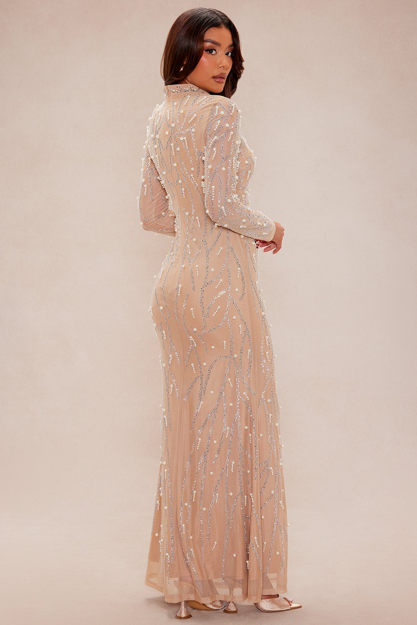 Diamond Mirage Embellished Maxi Dress - Nude