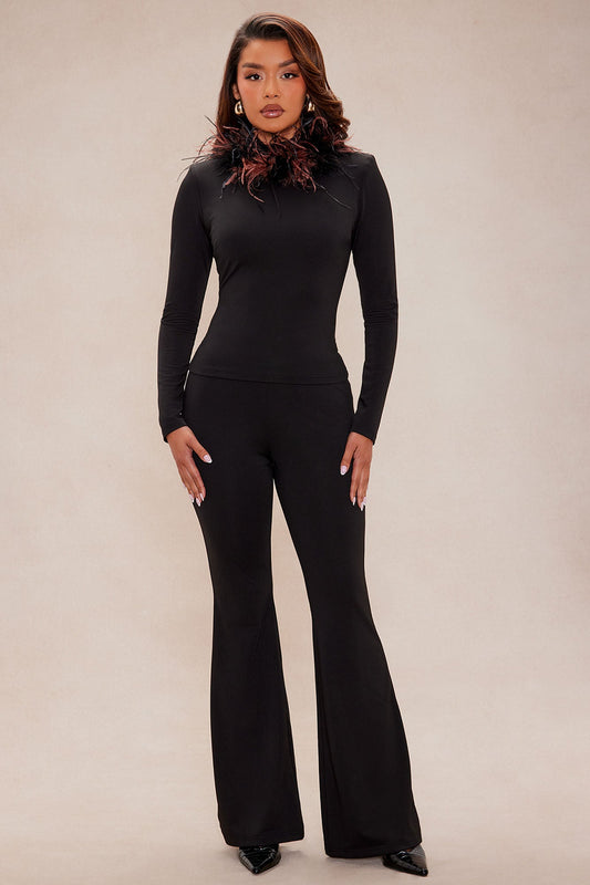 Erika Feathered Pant Set - Black/combo