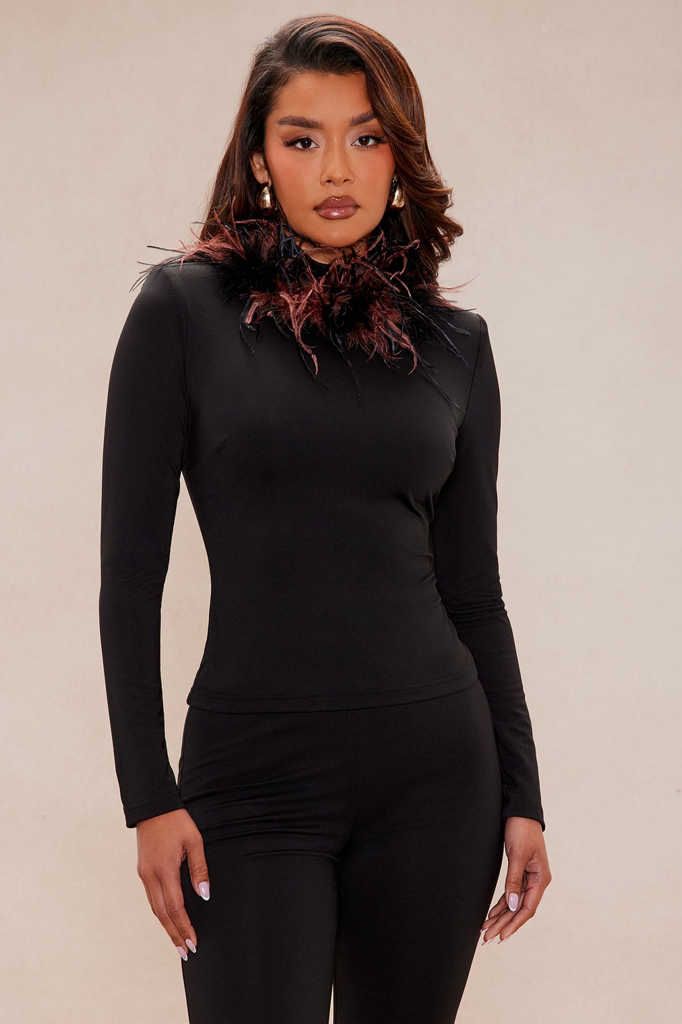 Erika Feathered Pant Set - Black/combo