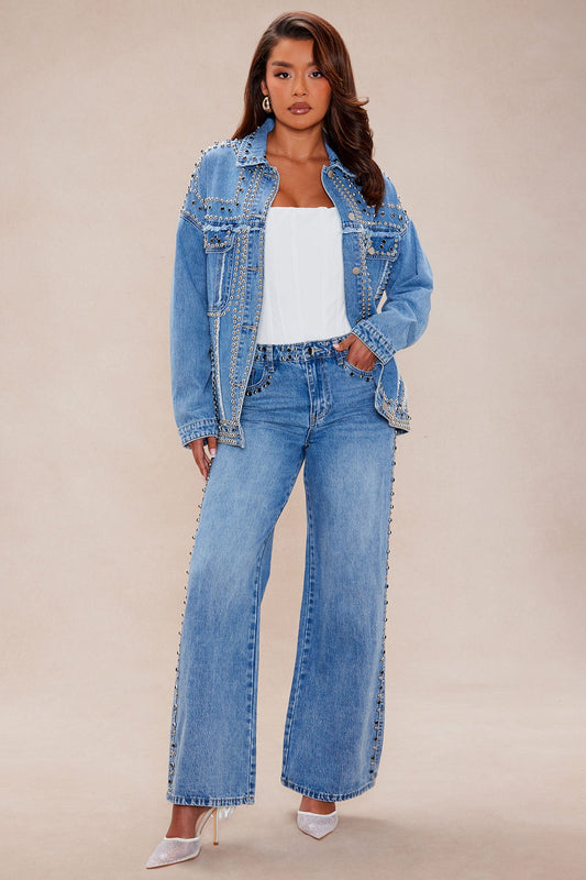 No Competition Studded Denim Pant Set - Denim