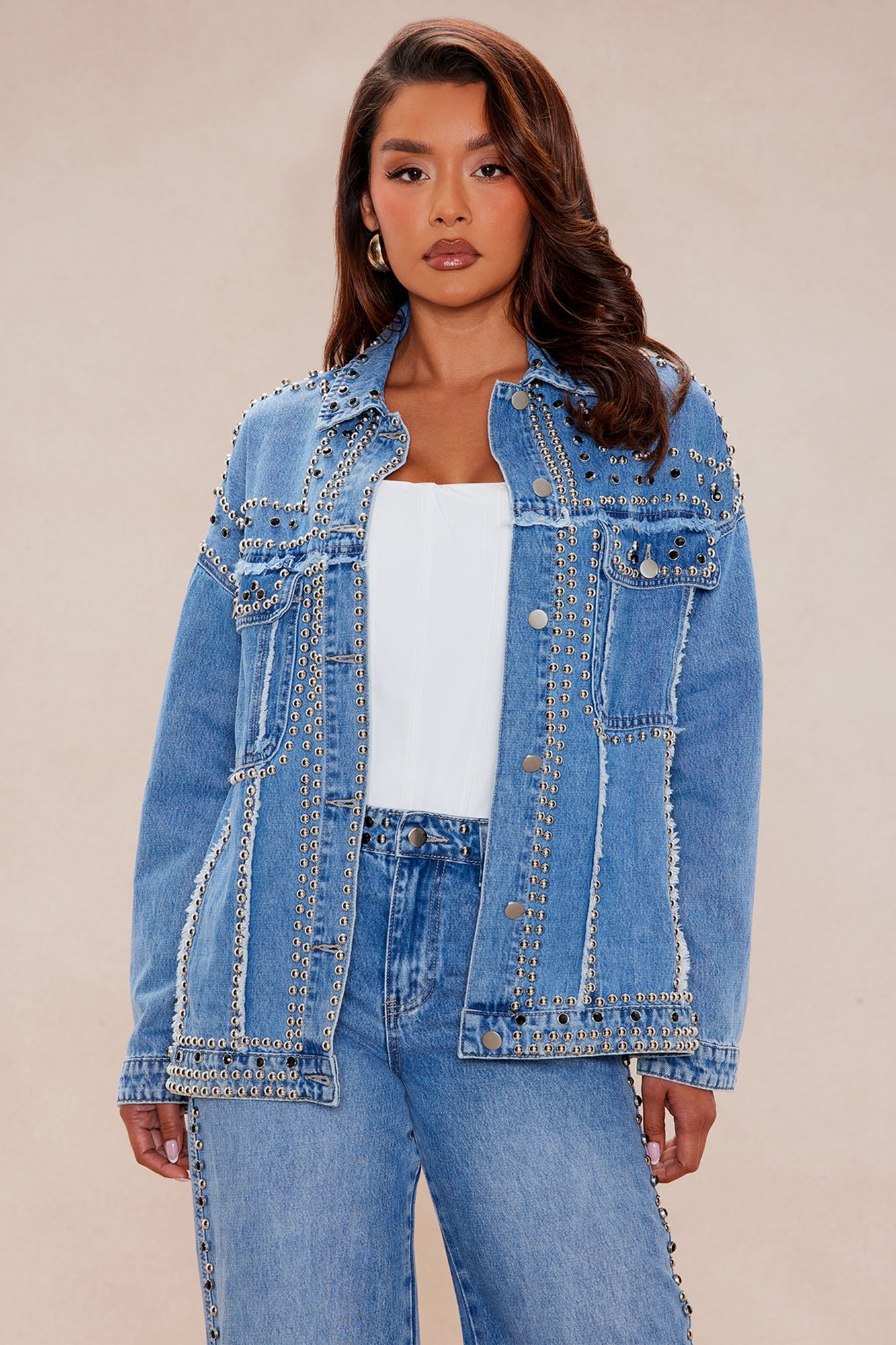 No Competition Studded Denim Pant Set - Denim