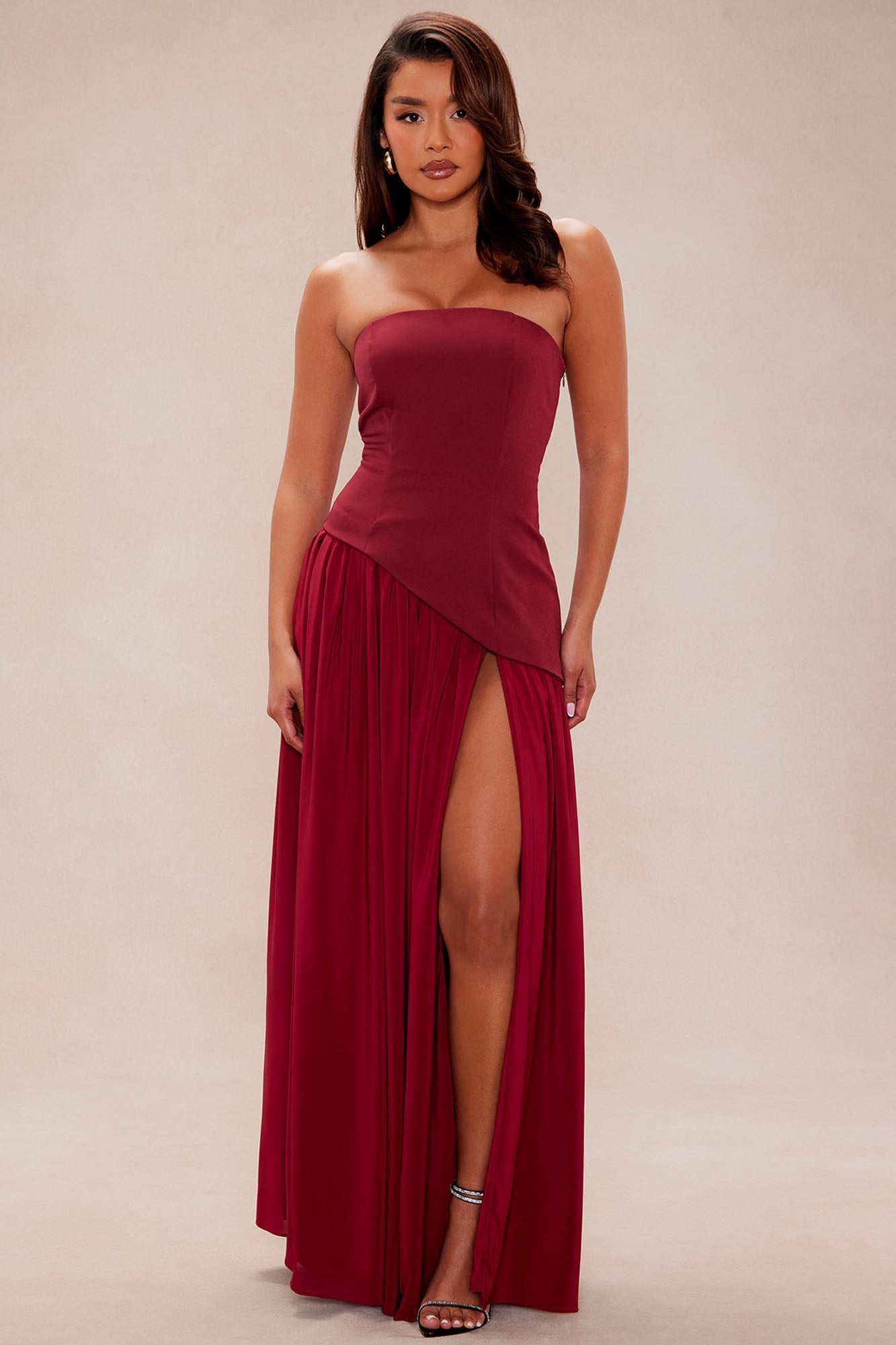 Romantic Dreams Strapless Maxi Gown - Burgundy