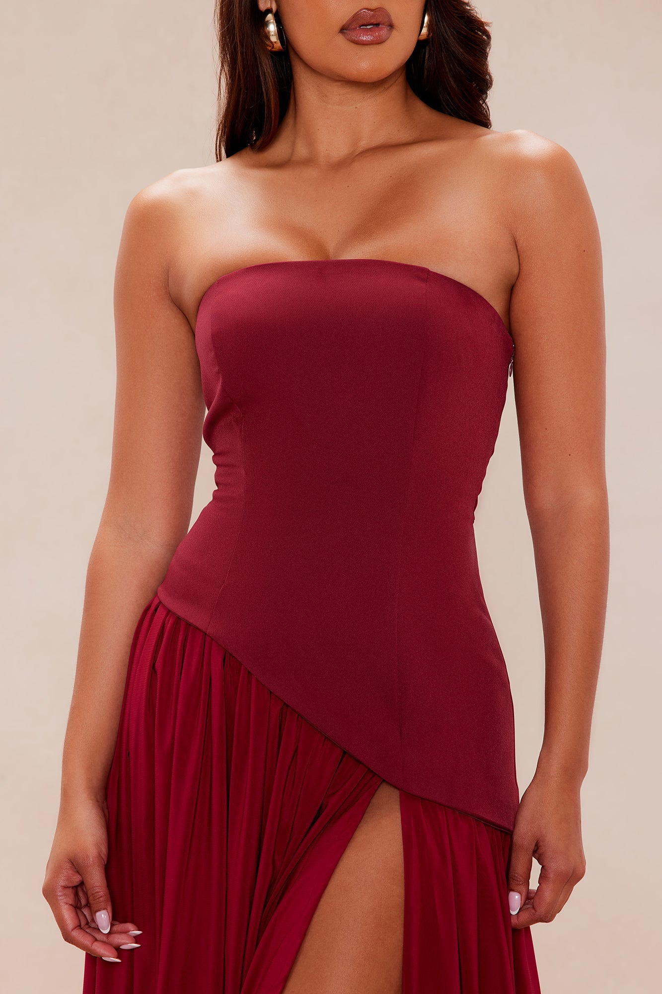 Romantic Dreams Strapless Maxi Gown - Burgundy
