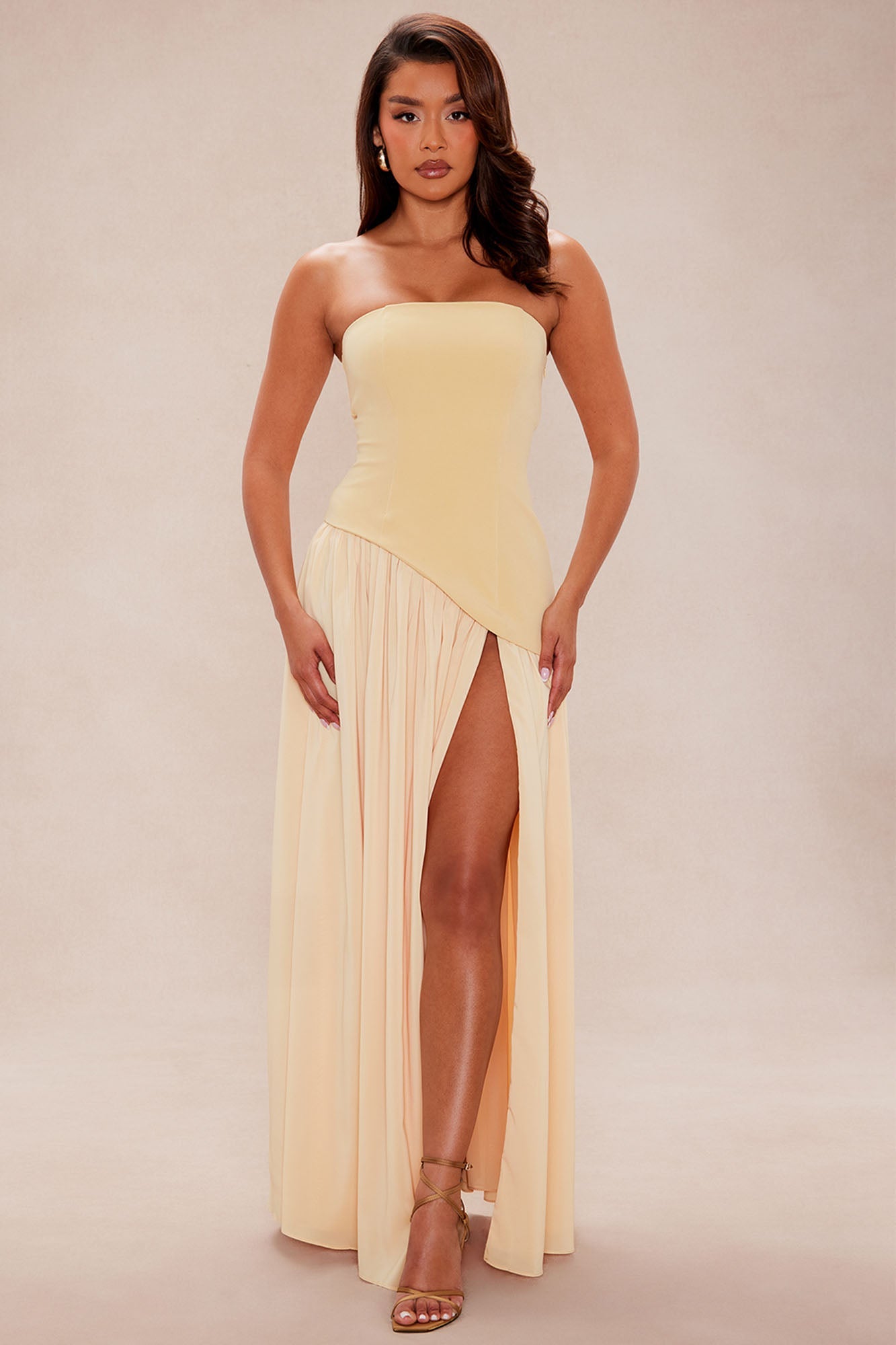 Romantic Dreams Strapless Maxi Gown - Butter Yellow