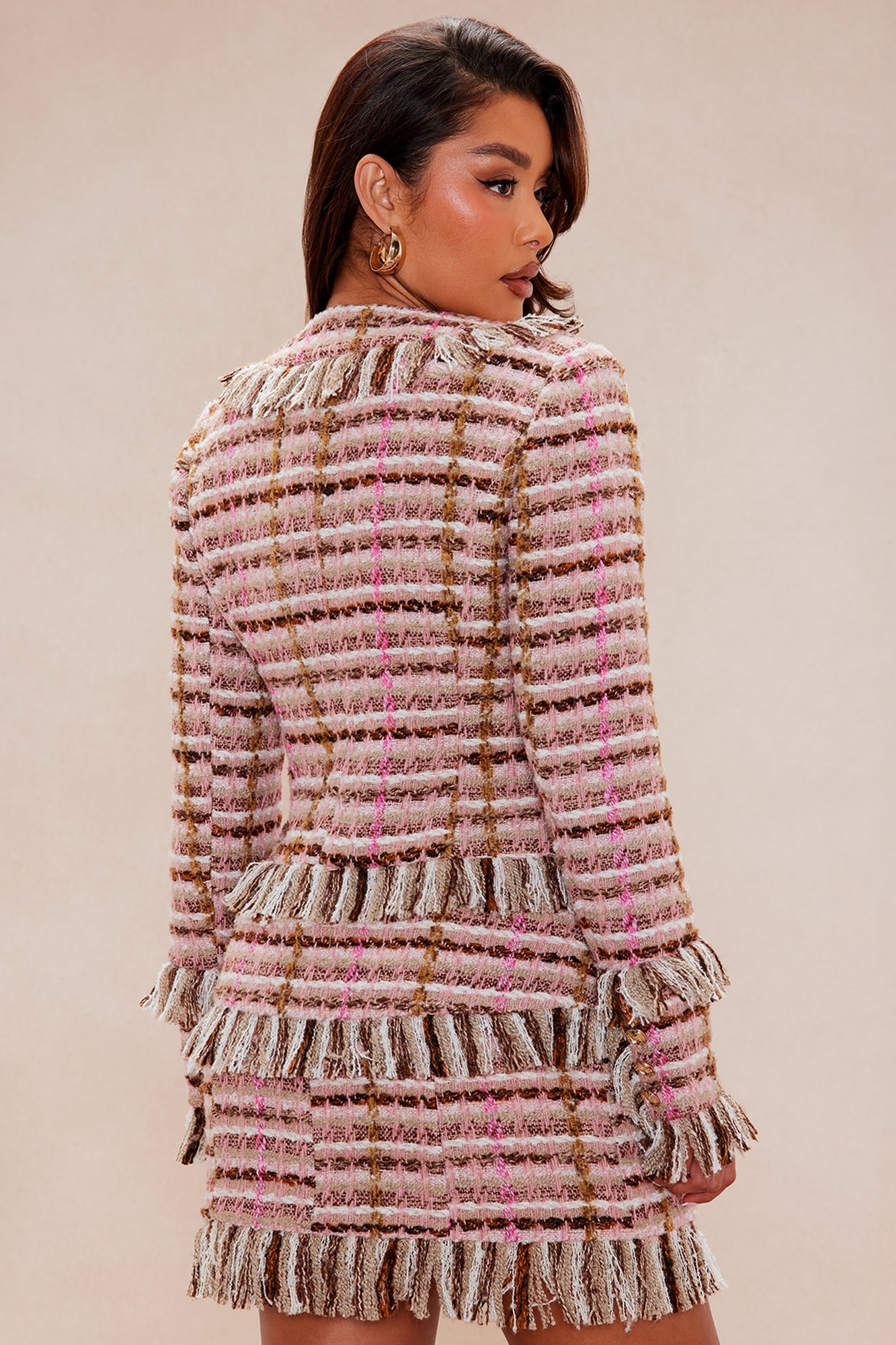 Kelsie Fringe Tweed Jacket - Pink/combo