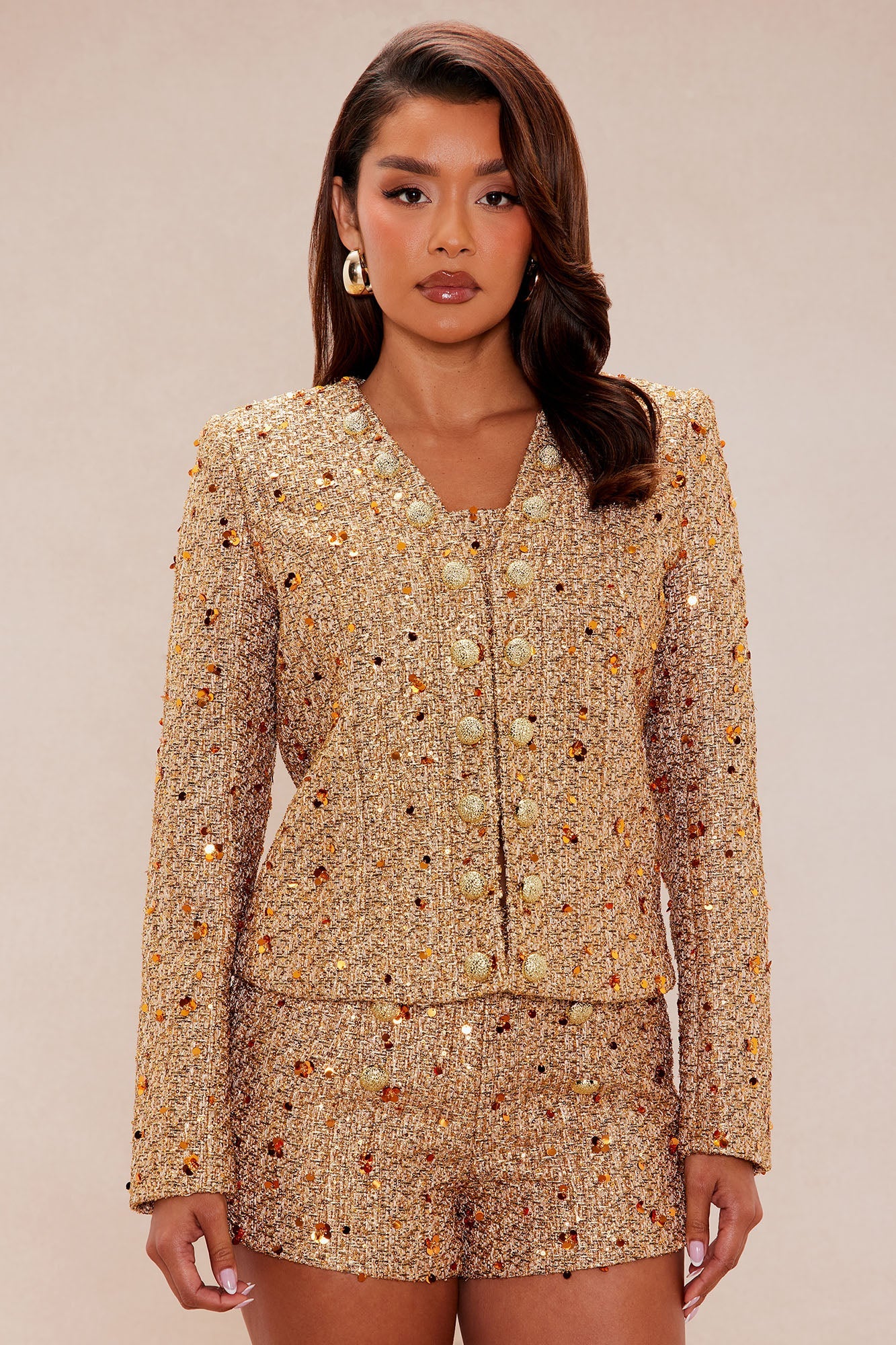 Georgina Embellished Tweed 3 Piece Short Set - Gold