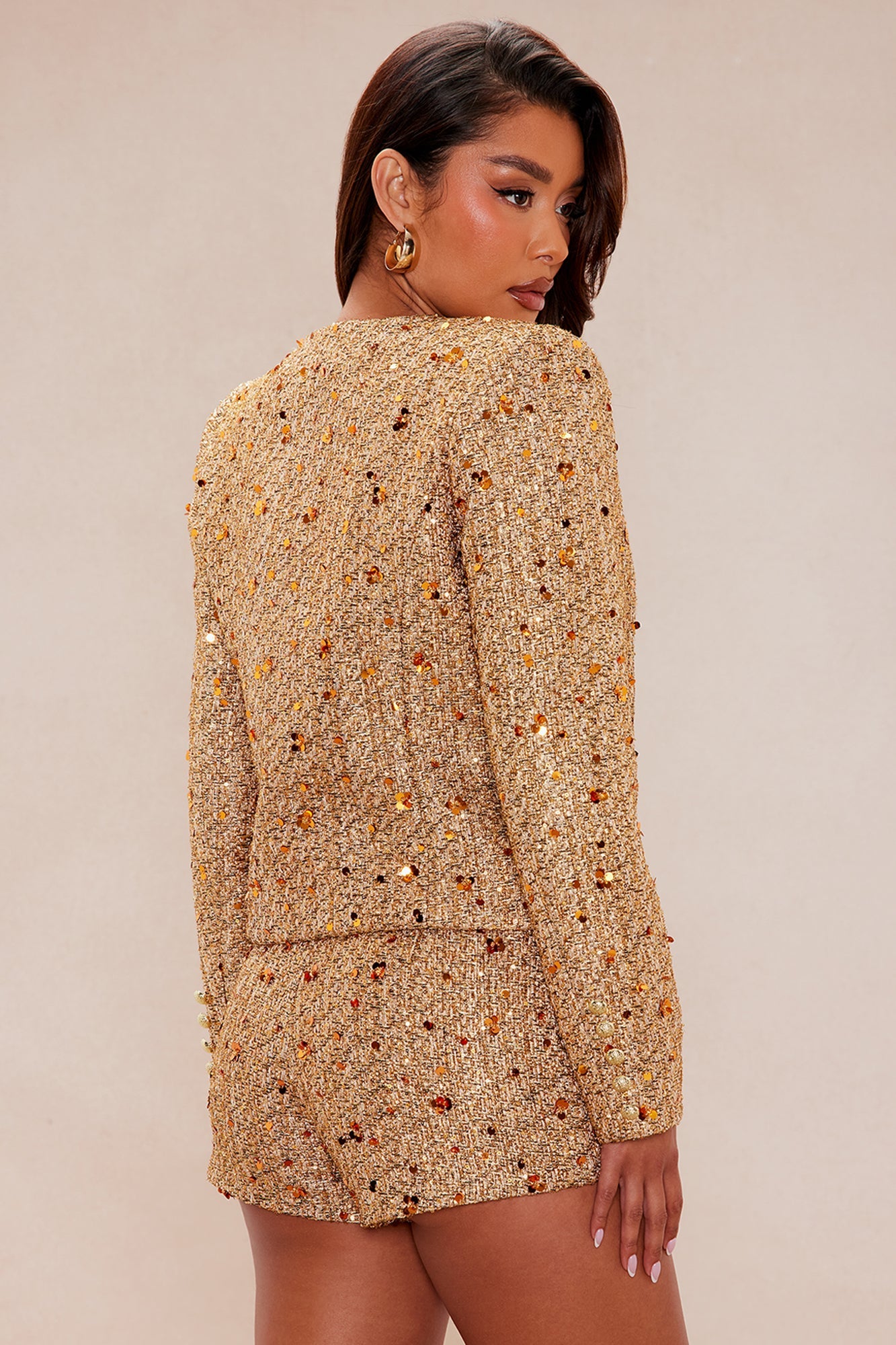 Georgina Embellished Tweed 3 Piece Short Set - Gold