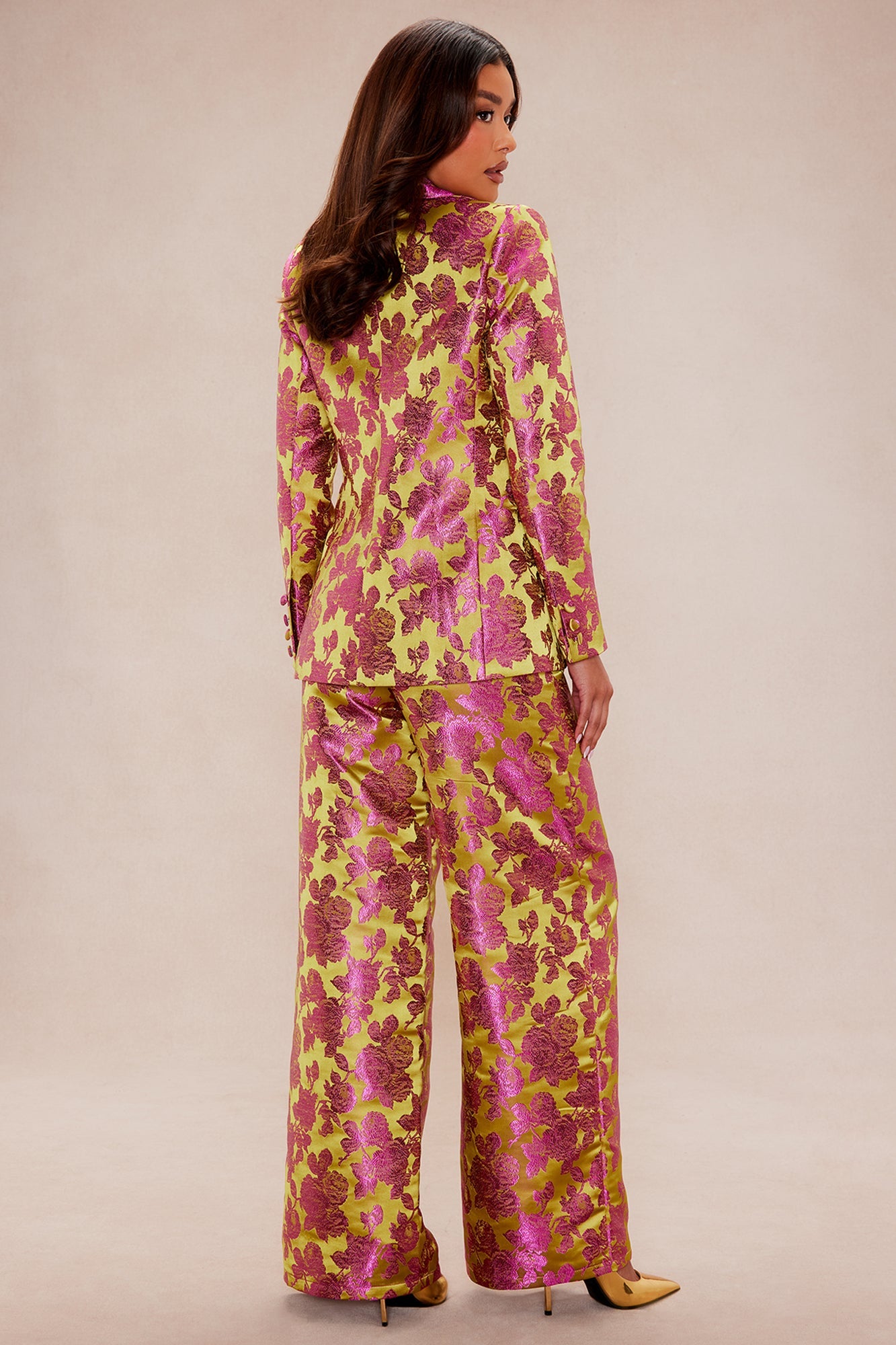 Chelsey Floral Jacquard 3 Piece Pant Set - Green/combo