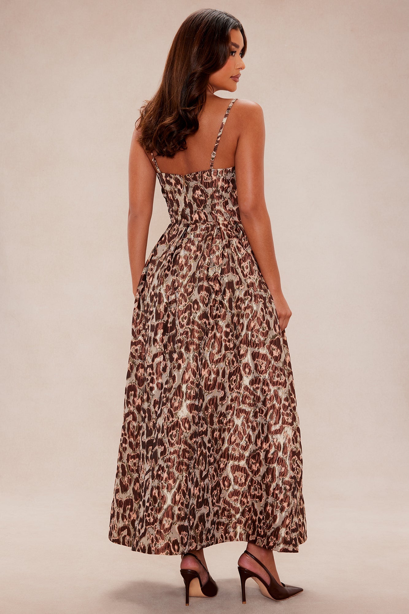 Chelsey Jacquard Midi Dress - Brown