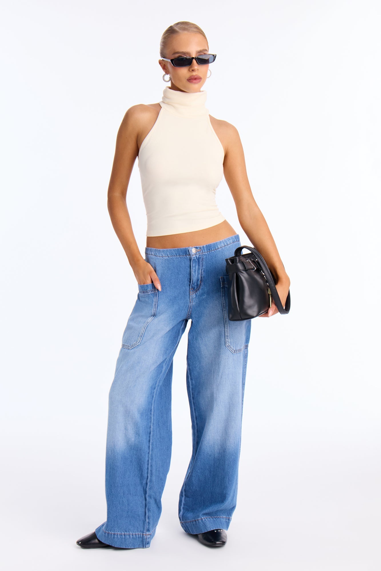 Wanderer Drapey Wide Leg Jeans - Medium Wash