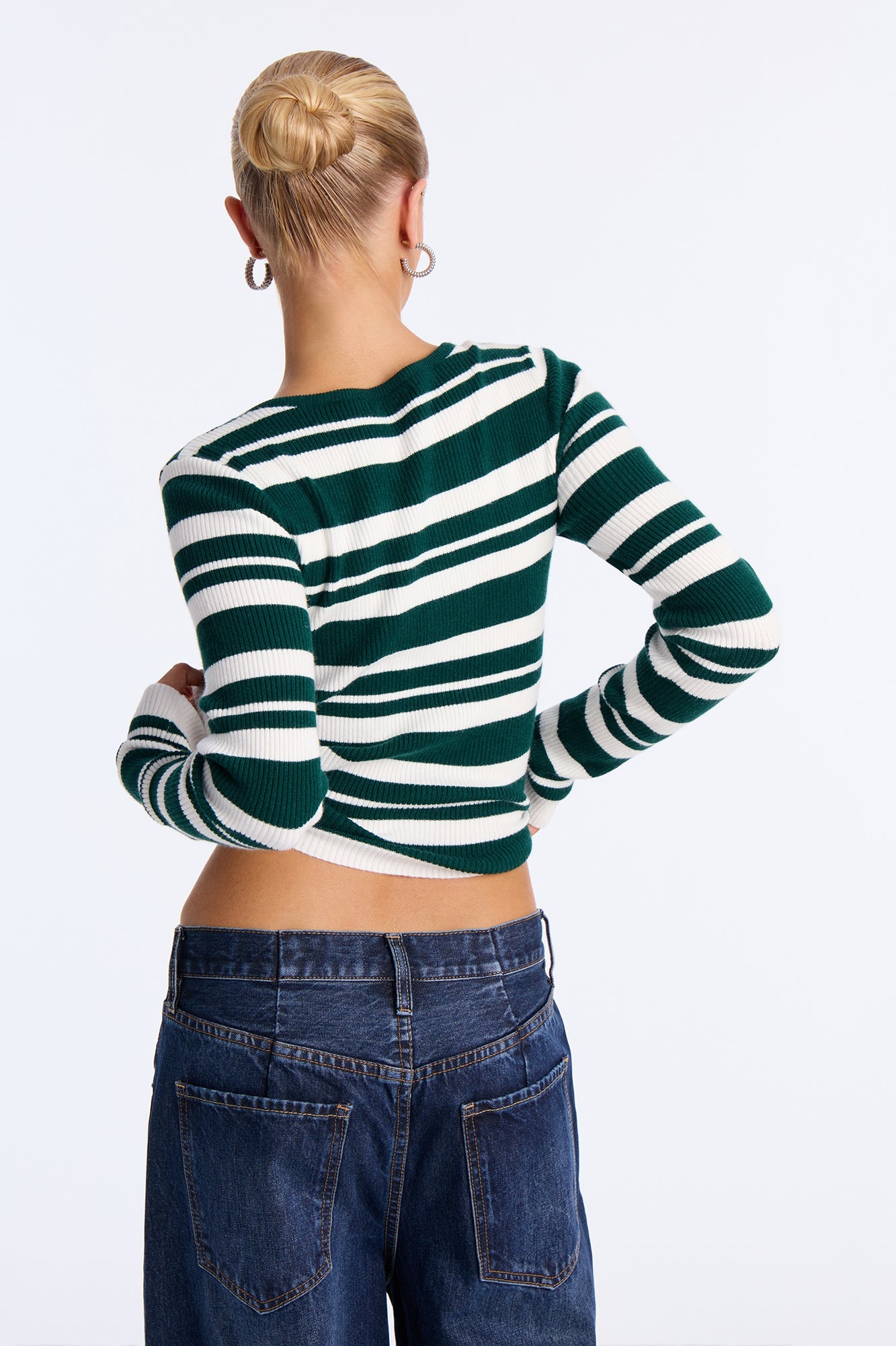Laurita Henley Striped Sweater Top - Green/combo
