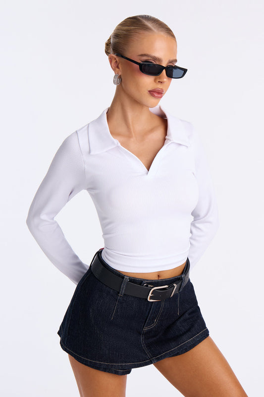 Studying You Collared Seamless Top - White