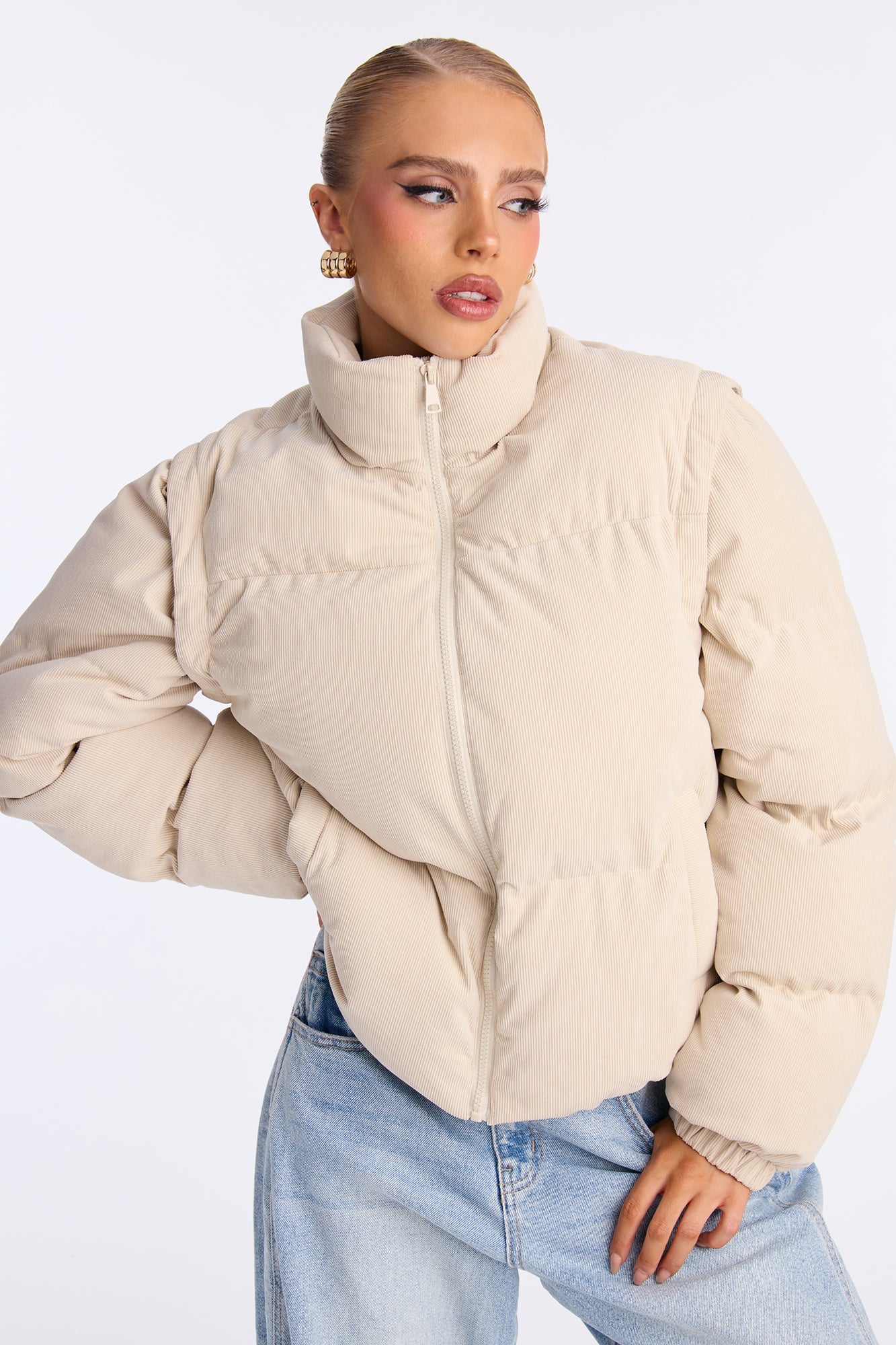 Campfire Cozy Convertible Puffer Jacket - Sand