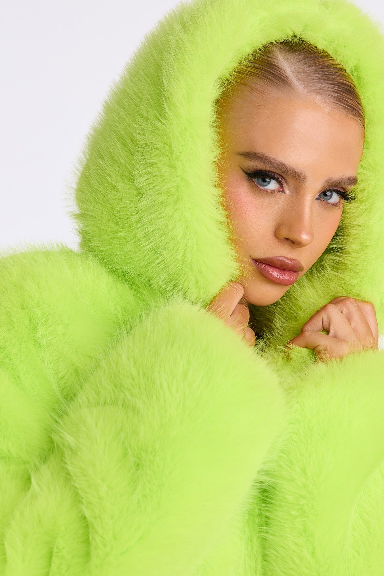 All You Need Cropped Faux Fur Coat - Lime