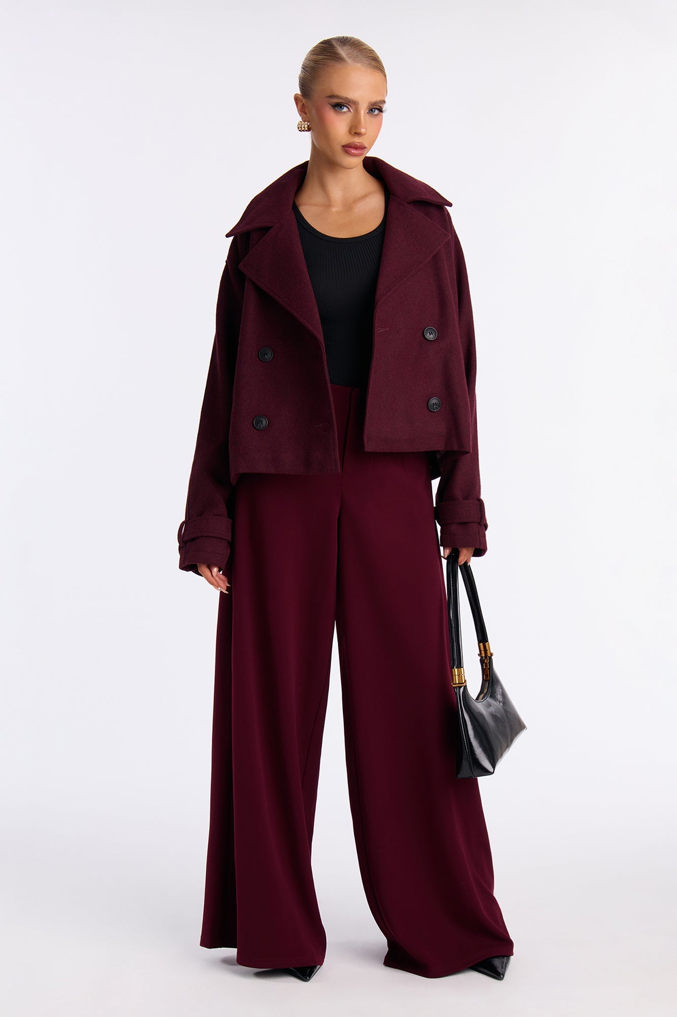 Emily Cropped Trench - Burgundy