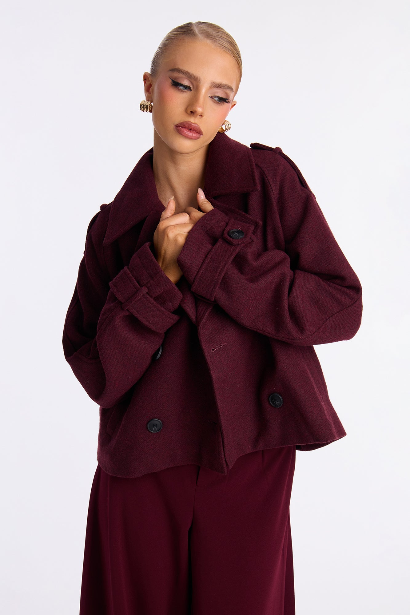 Emily Cropped Trench - Burgundy