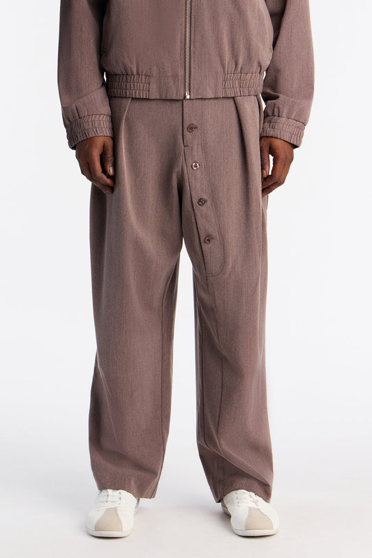 Baggy Upper East Side Asymmetrical Button Trouser - Brown