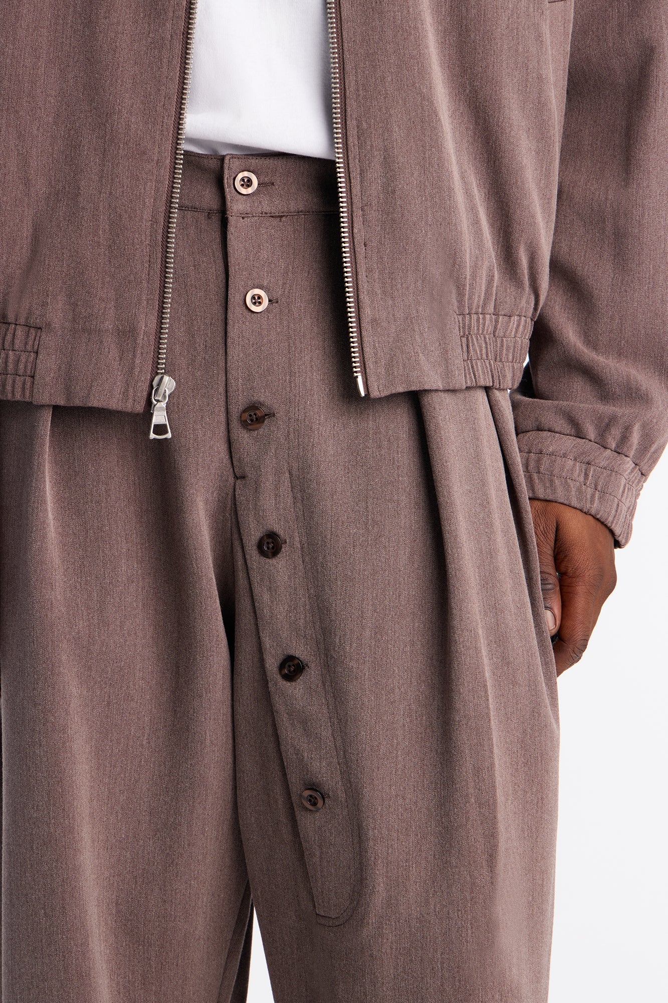 Baggy Upper East Side Asymmetrical Button Trouser - Brown