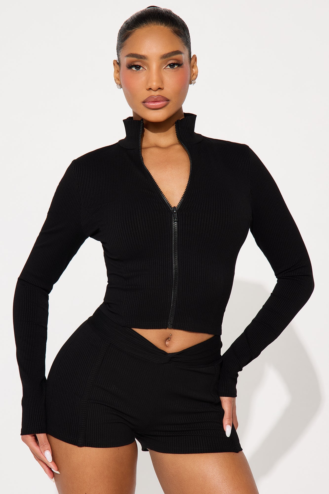Nika Zip Snatched Short Set - Black