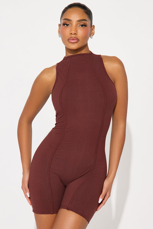 Nina Snatched Romper - Brown