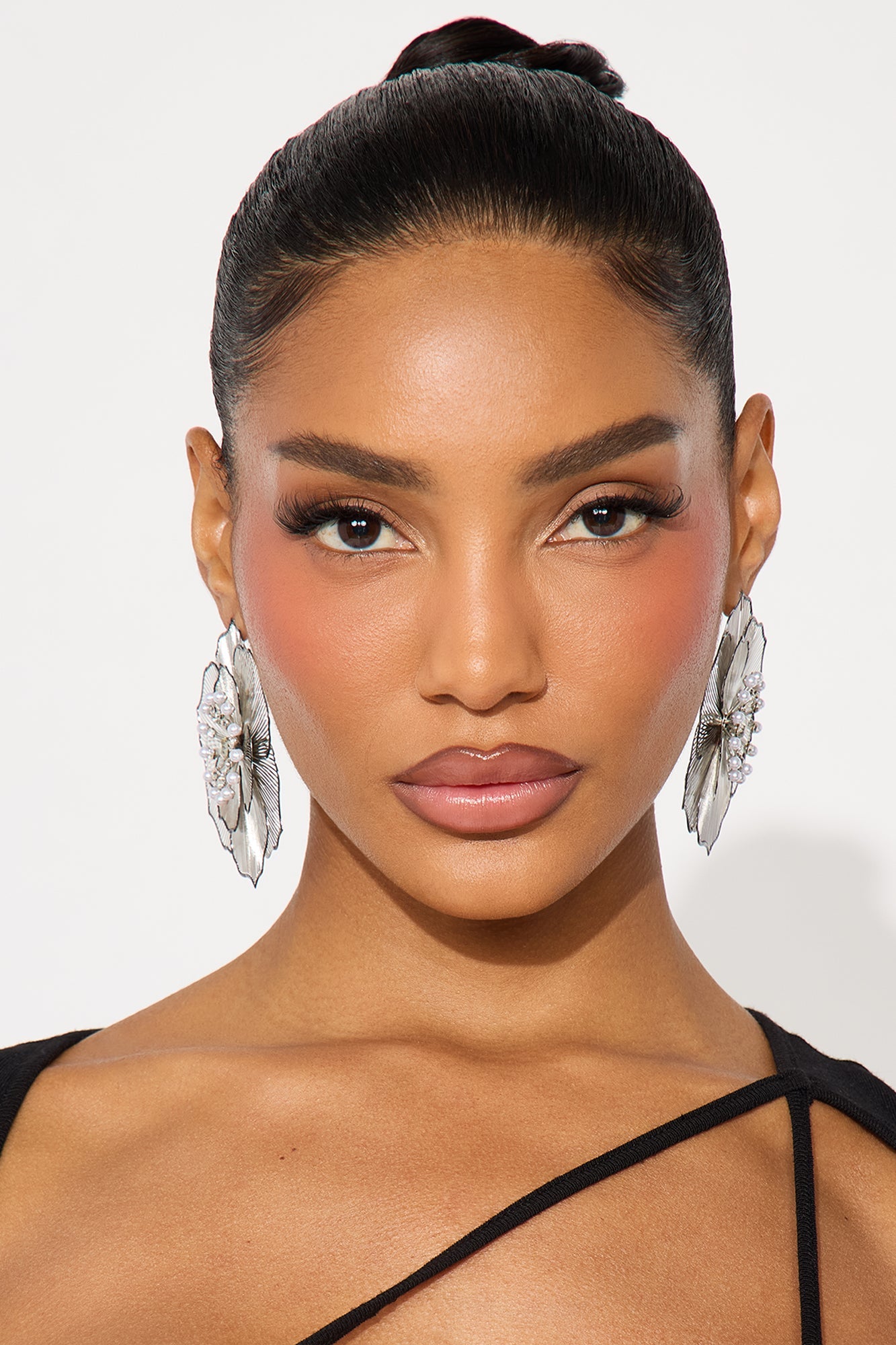 Frolic In Floral Drop Earrings - Silver/Black