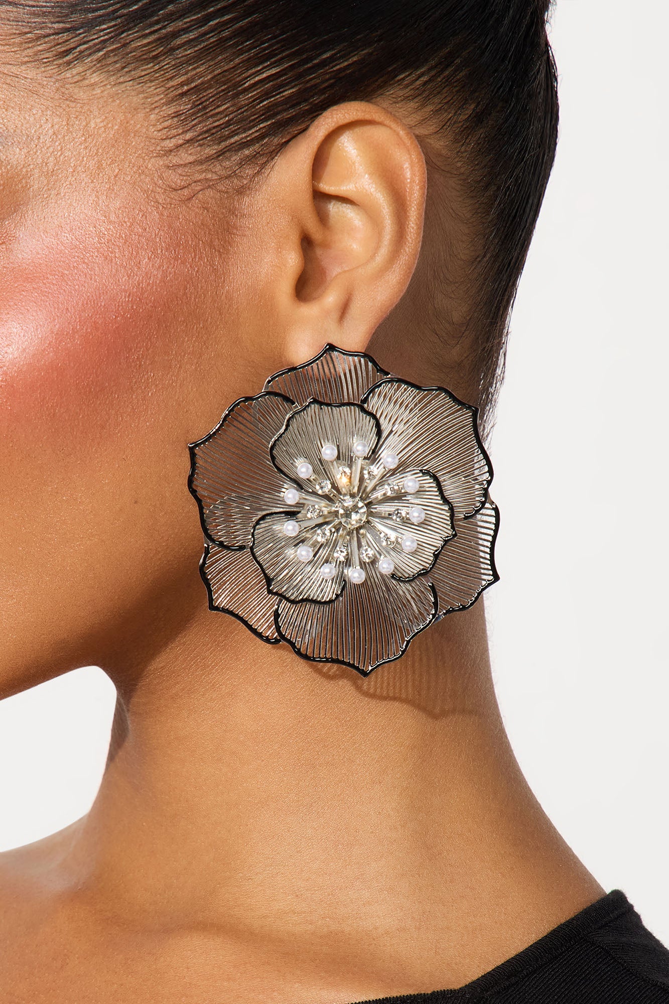 Frolic In Floral Drop Earrings - Silver/Black