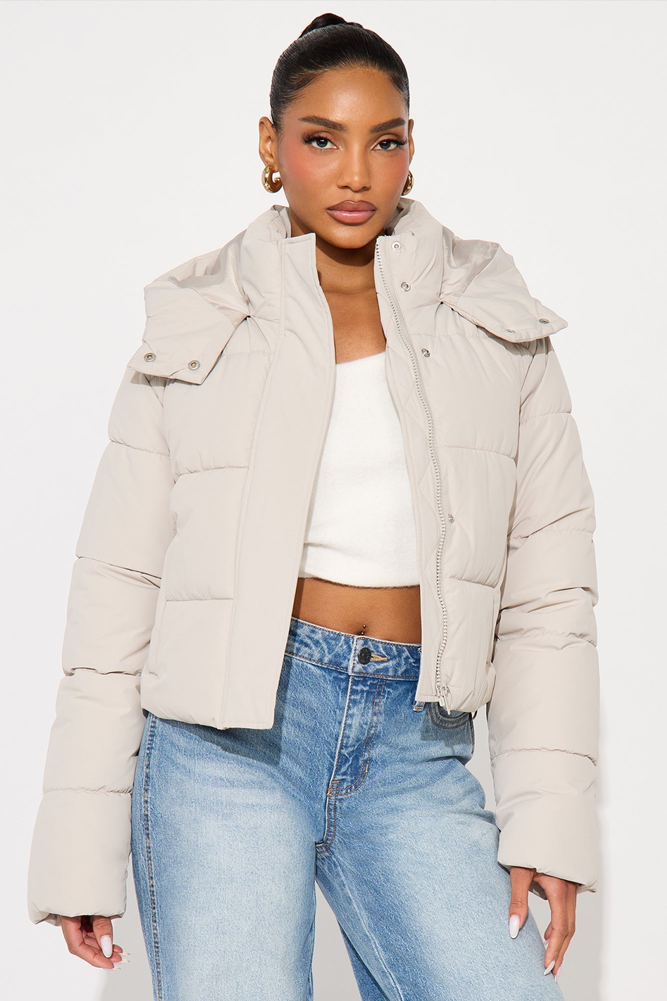Simi Hooded Nylon Puffer jacket - Stone