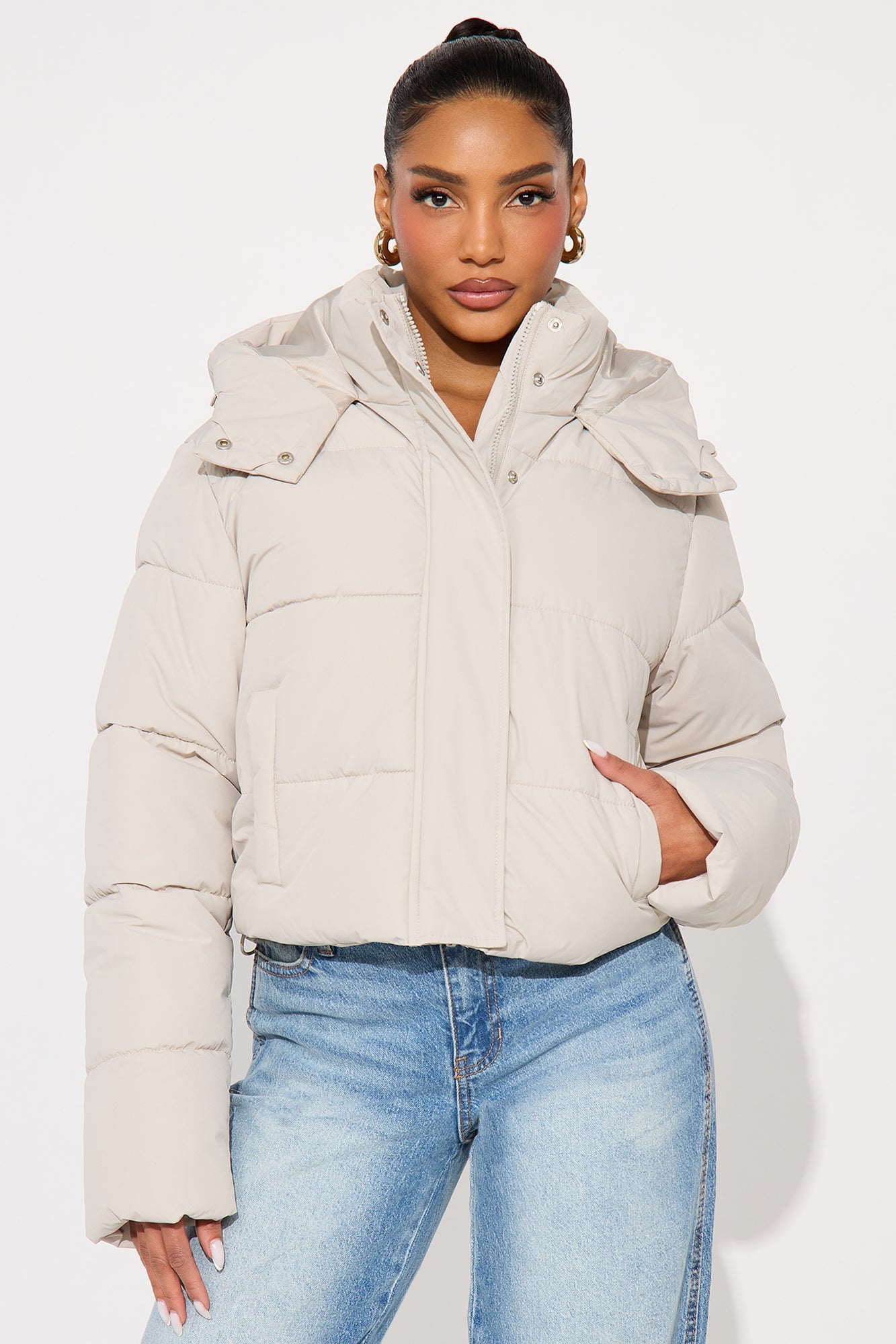 Simi Hooded Nylon Puffer jacket - Stone