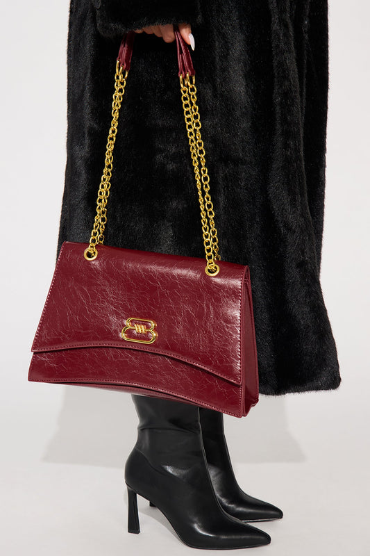 Got You On The Edge Faux Leather Handbag - Burgundy