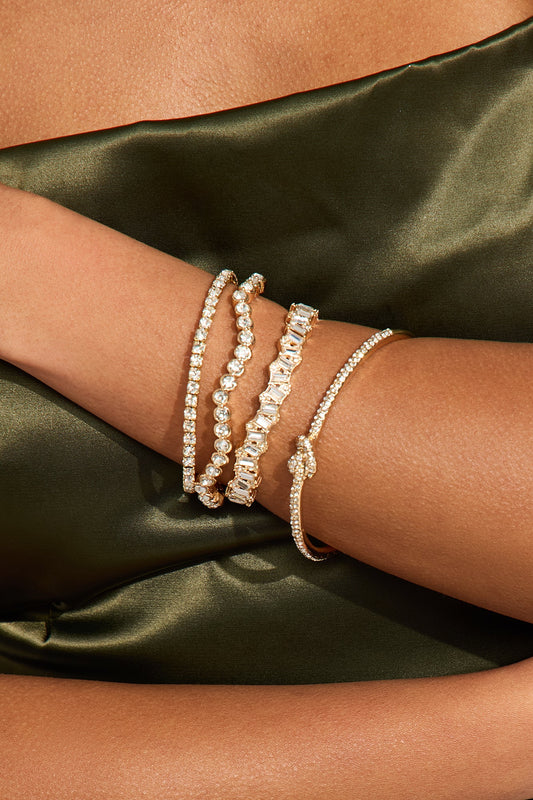 Whimsical Wonders Rhinestone 4 Piece Bracelet Set - Gold