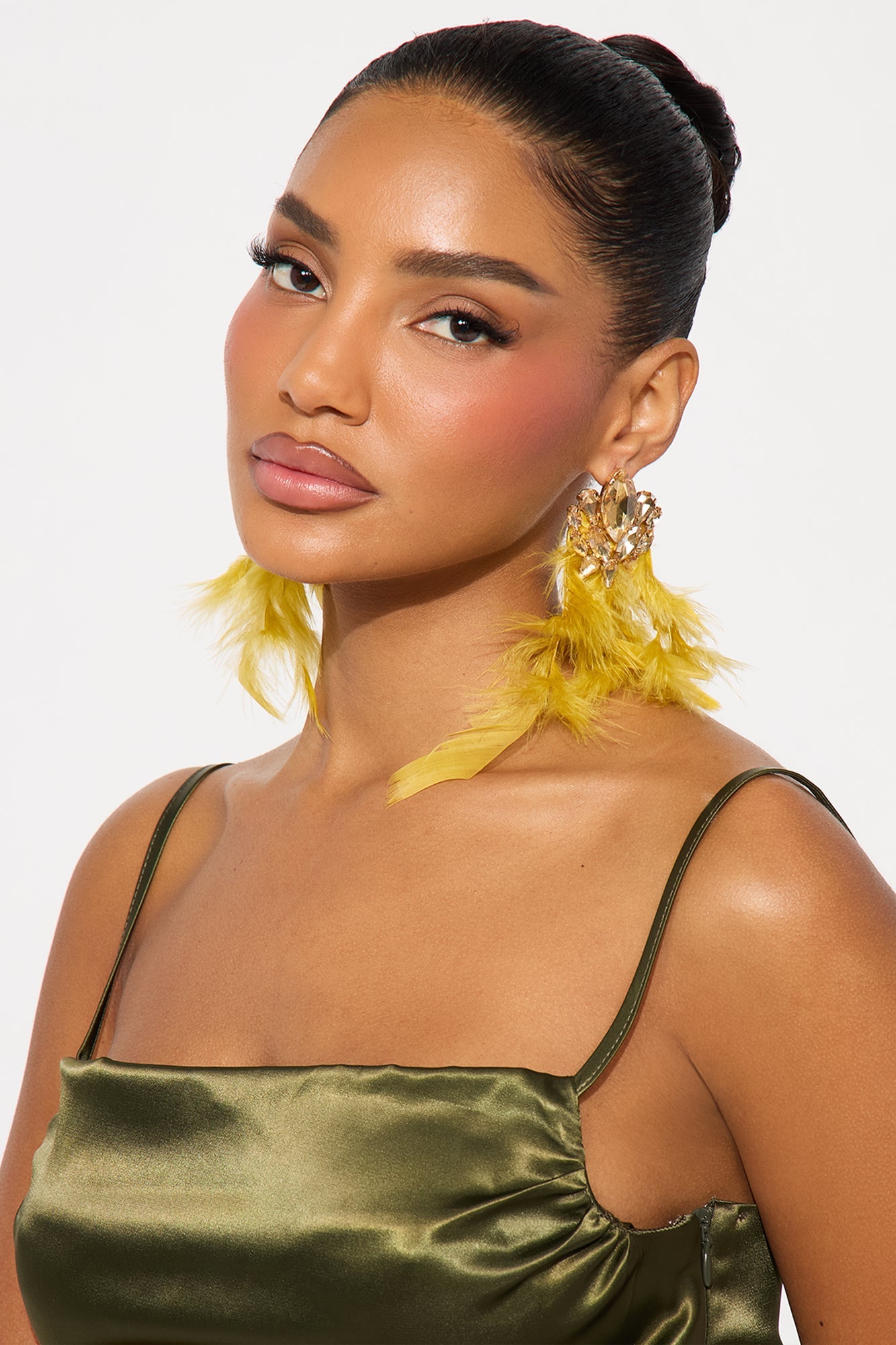 Feather Light Rhinestone Drop Earrings - Yellow