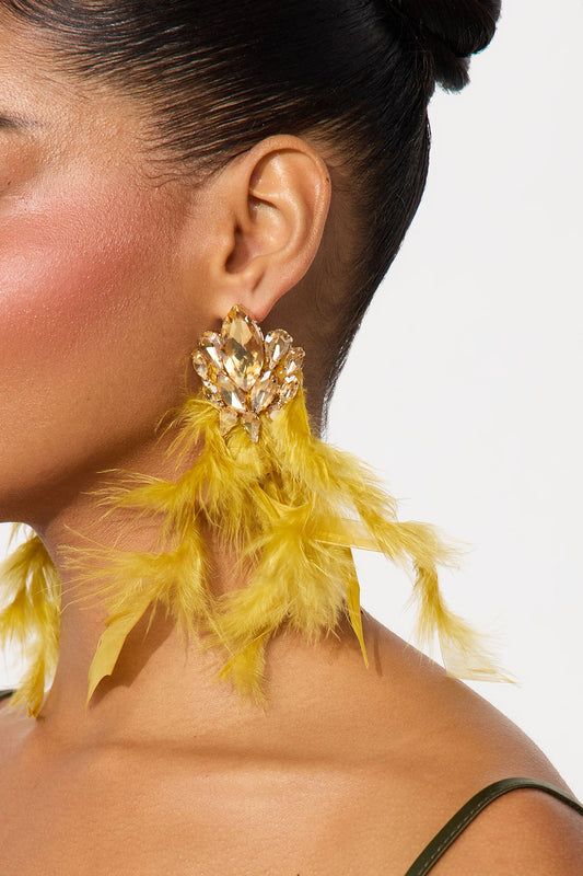 Feather Light Rhinestone Drop Earrings - Yellow