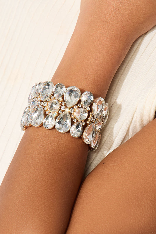Shine Setter Rhinestone Stretch Cuff Bracelet - Gold