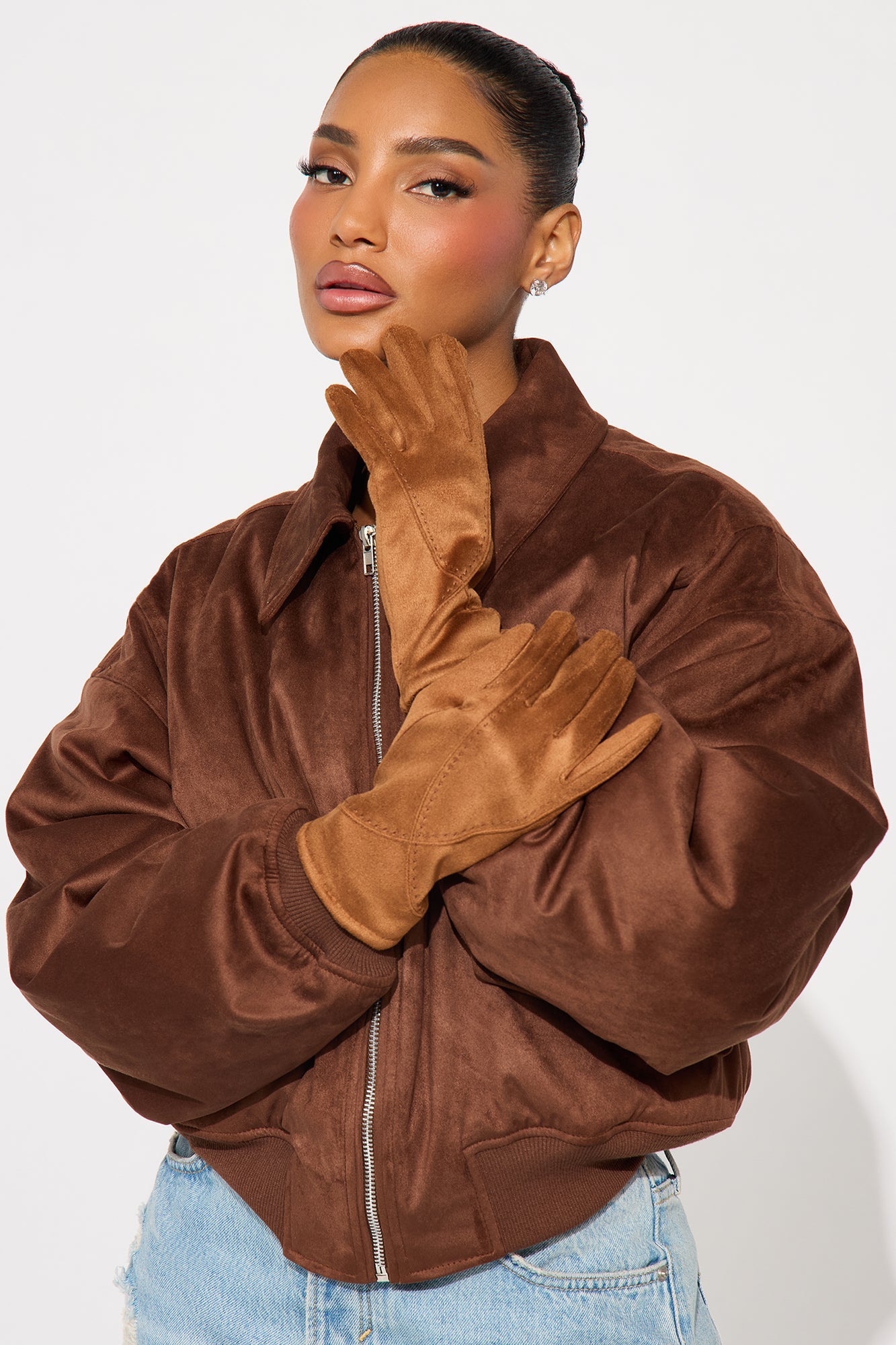 City Girl Faux Suede Gloves - Tan