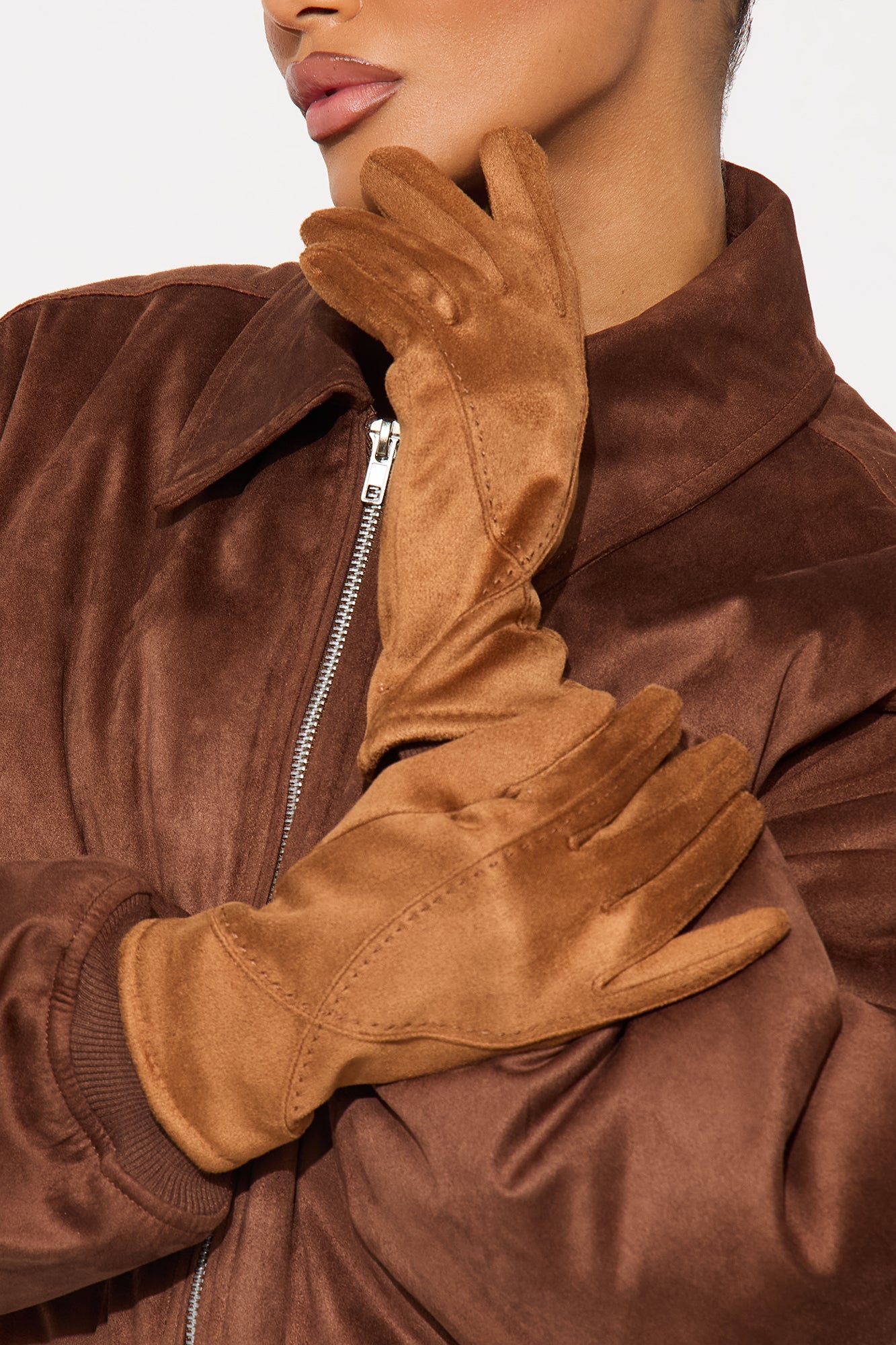City Girl Faux Suede Gloves - Tan