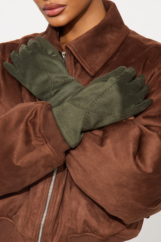City Girl Faux Suede Gloves - Olive