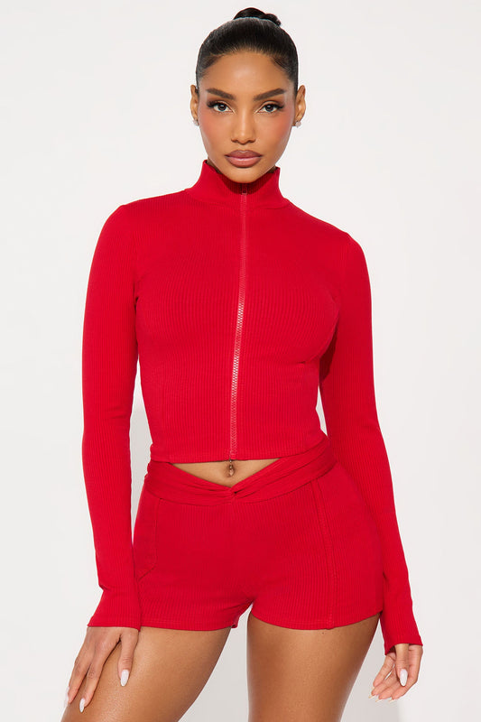 Nika Zip Snatched Short Set - Red