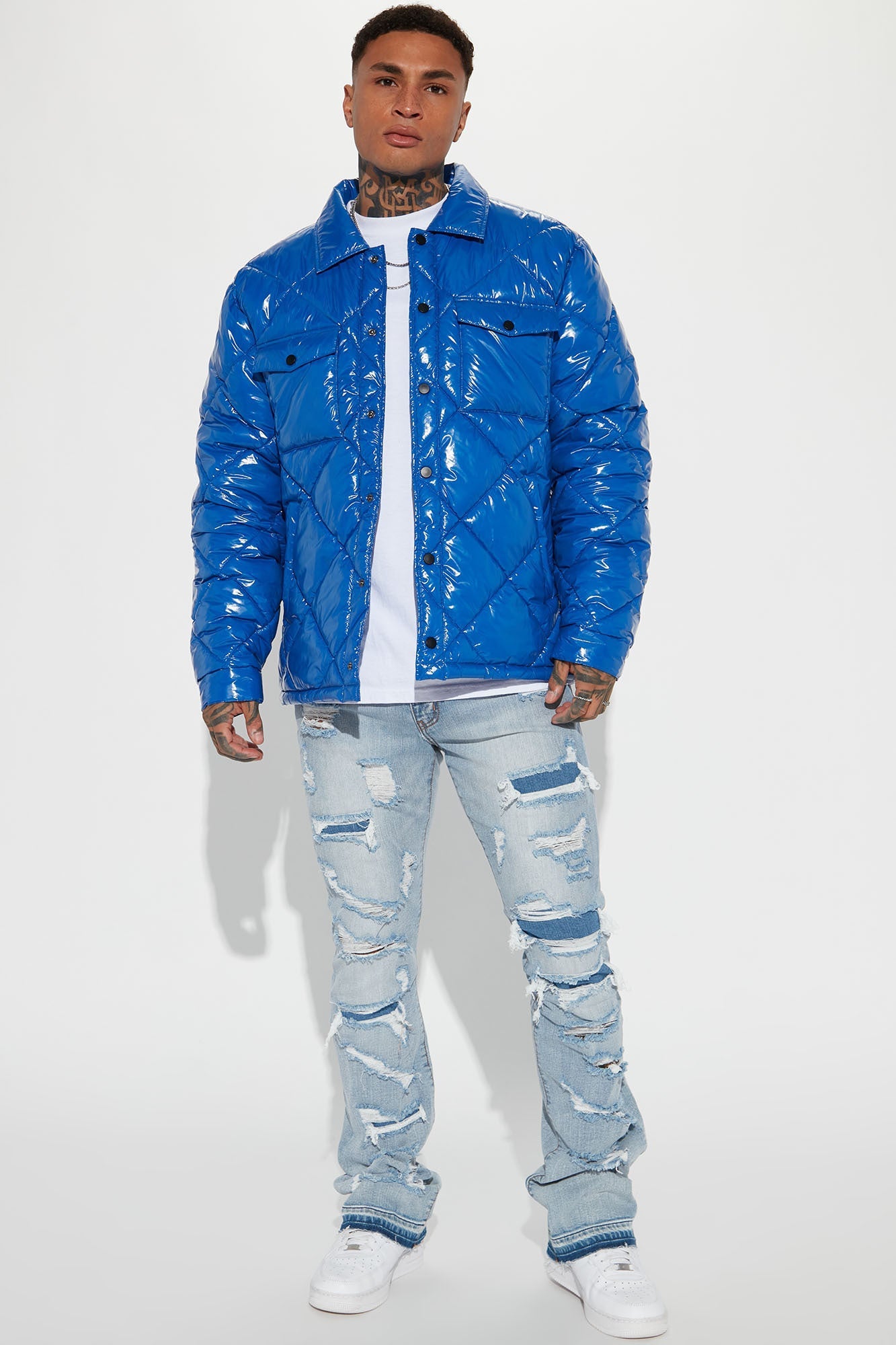 Through It Ripped Skinny Flared Jeans - Vintage Blue Wash