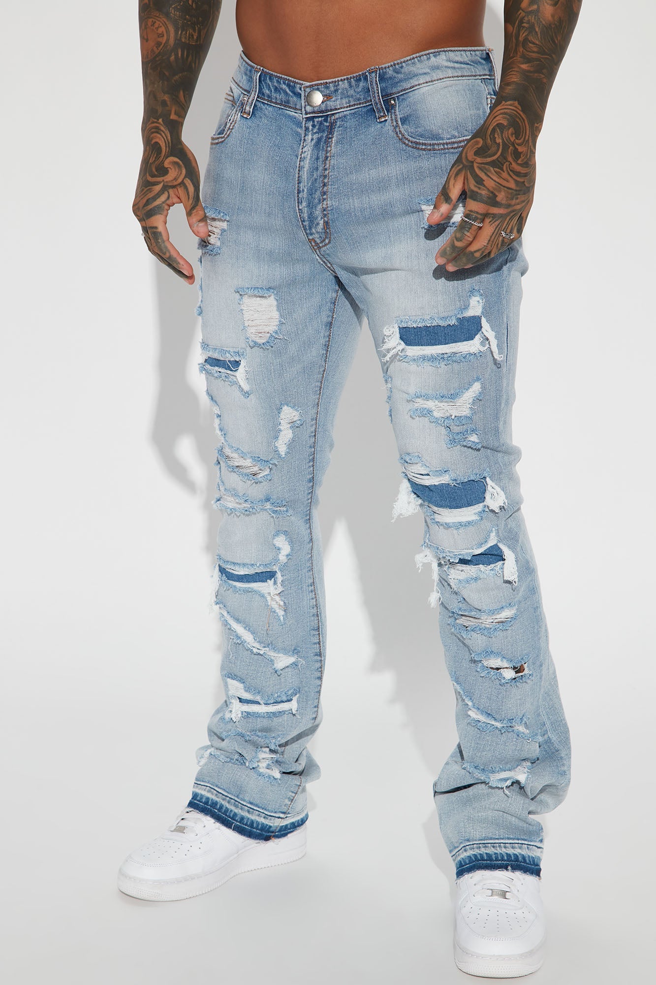 Through It Ripped Skinny Flared Jeans - Vintage Blue Wash