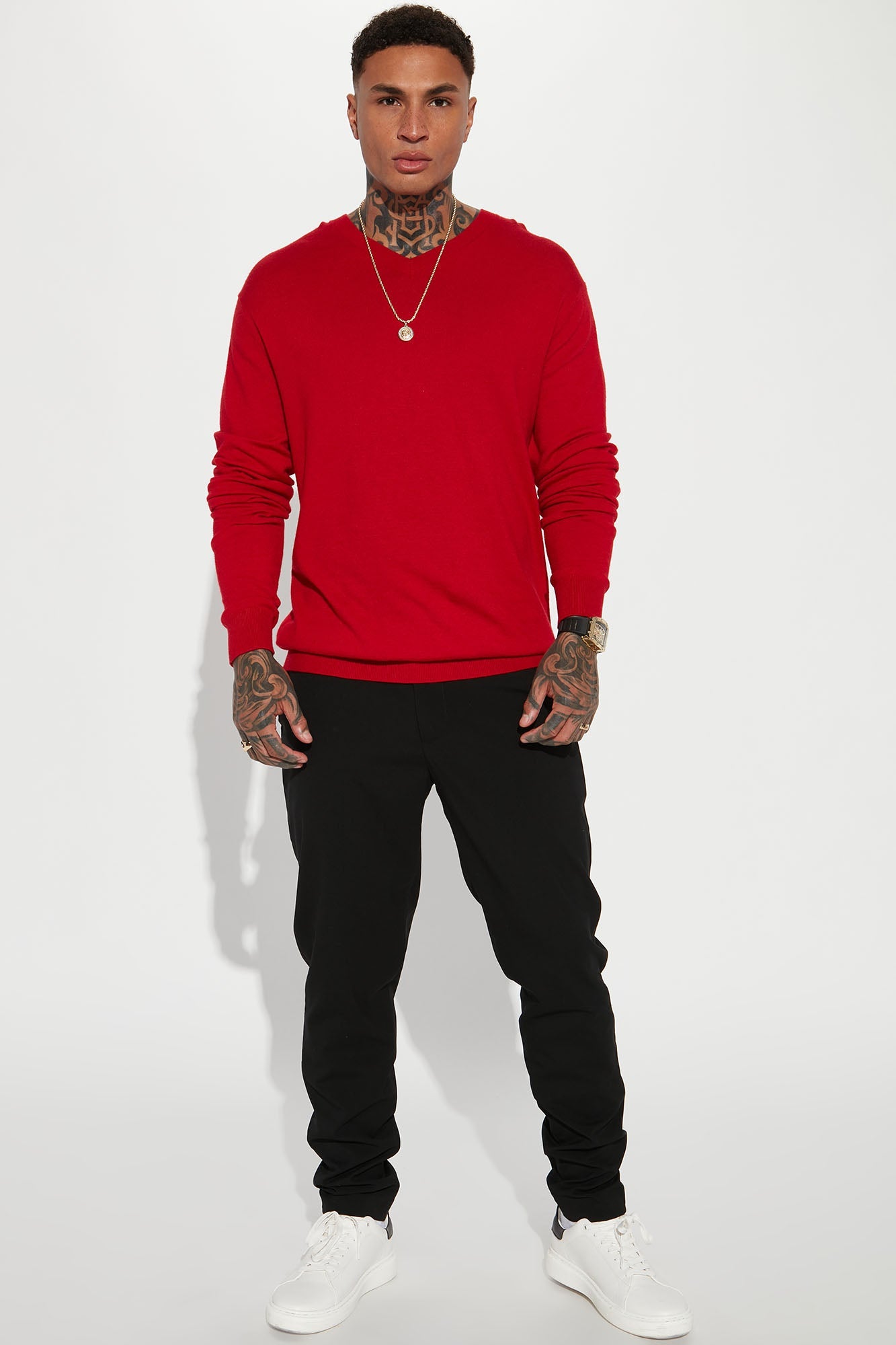 Viscose V Neck Sweater - Red